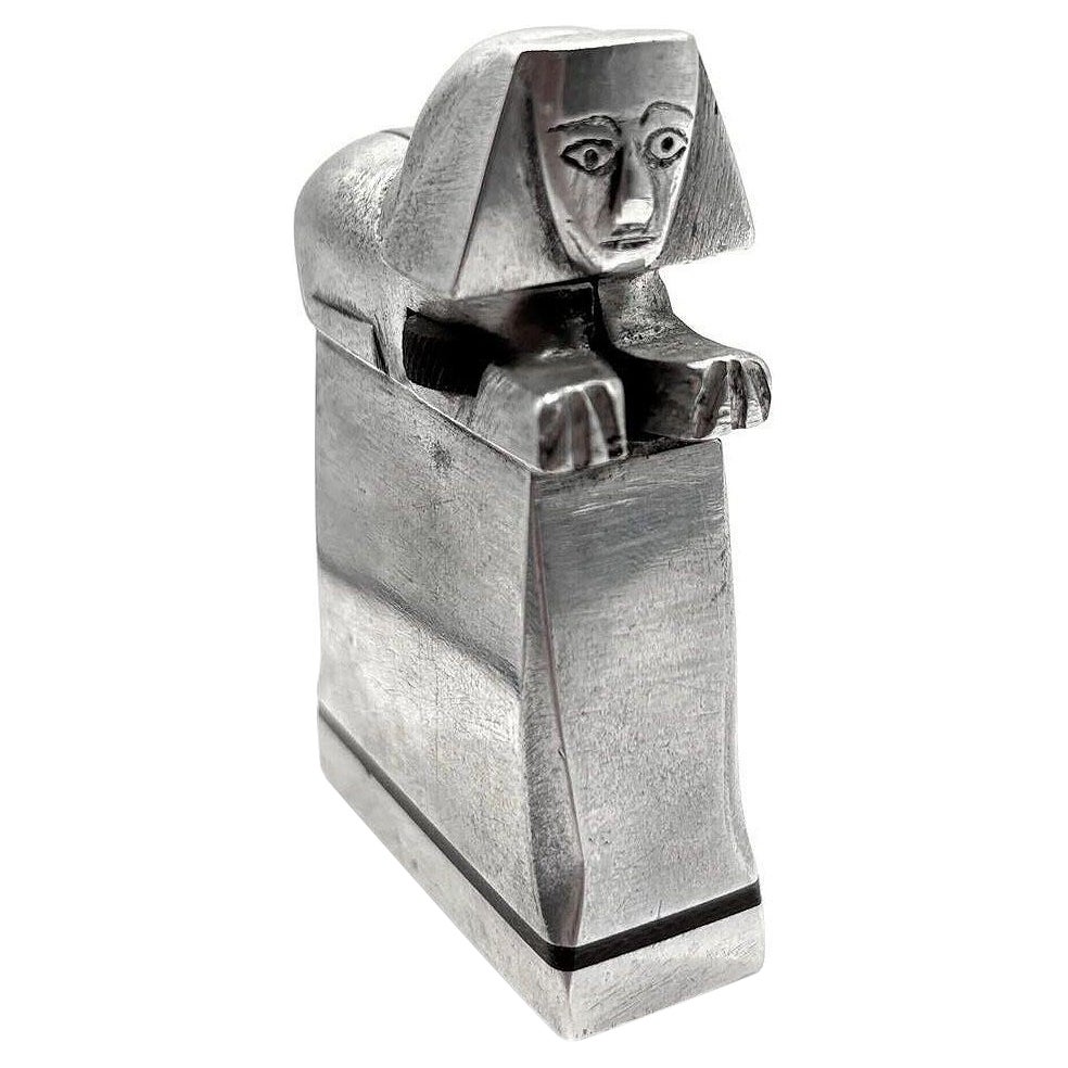 Hand Made Bespoke Silver Art Deco Sphinx Lift Arm Feuerzeug w / Geometrische Inlay im Angebot