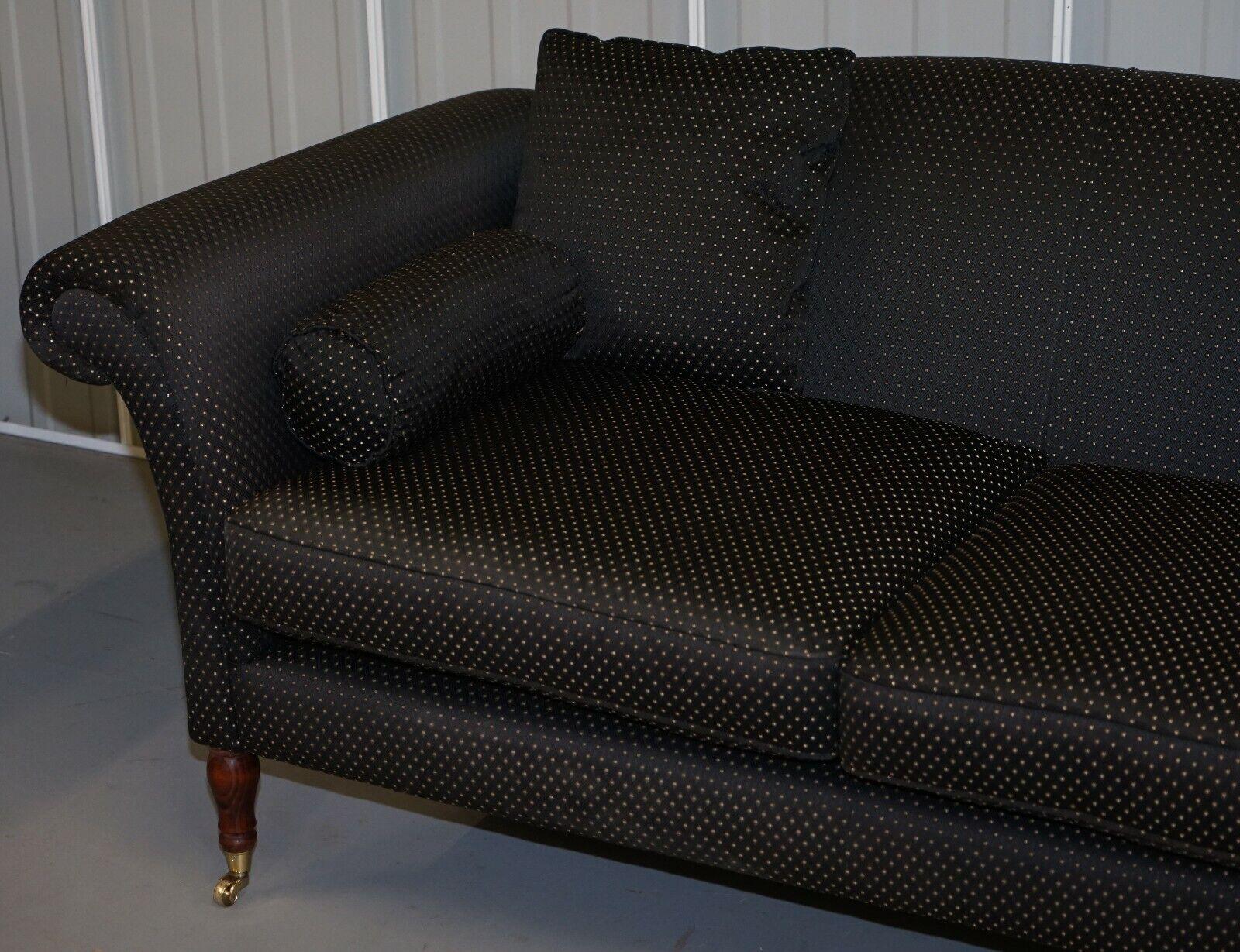 English HAND MADE BLACK & SiLVER UPHOLSTERED SOFA LIGHT HARDWOOD FRAME ONE OF TWO PIECES For Sale