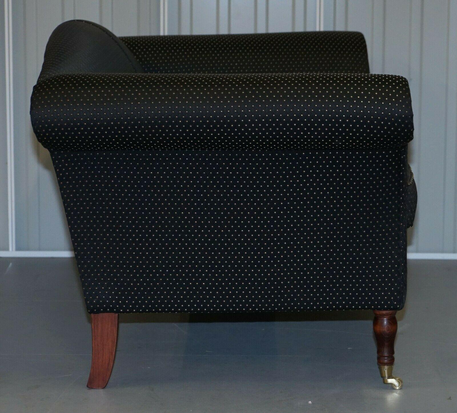 20th Century Handmade Black and Silver Upholstered Sofa Light Hardwood Frame Part of a Suite For Sale