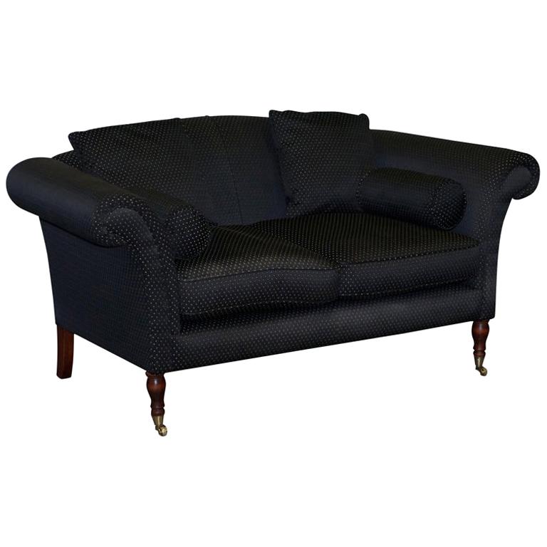 Handmade Black and Silver Upholstered Sofa Light Hardwood Frame Part of a Suite For Sale