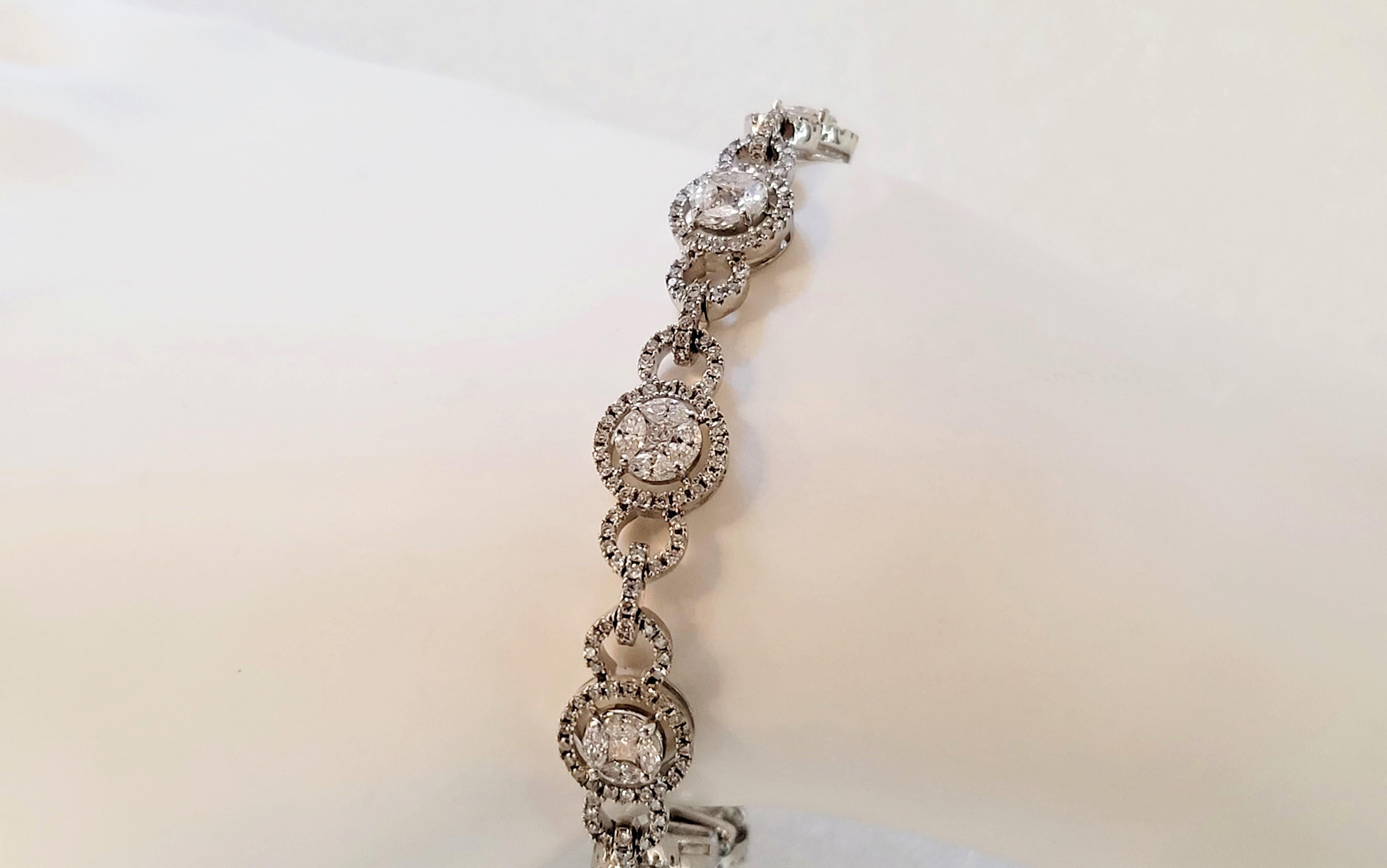 Rough Cut Hand Made Bracelet in 14K White Gold with Diamonds For Sale