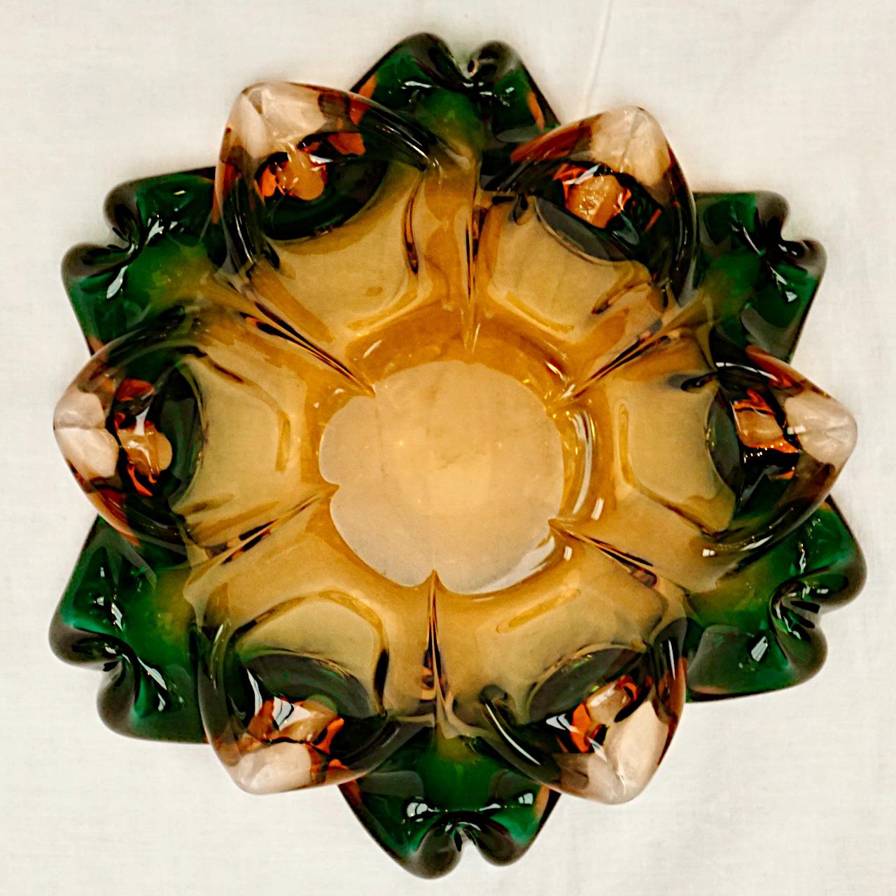 Hand Made Bronze and Green Art Glass Bowl, Circa 1960s For Sale 1