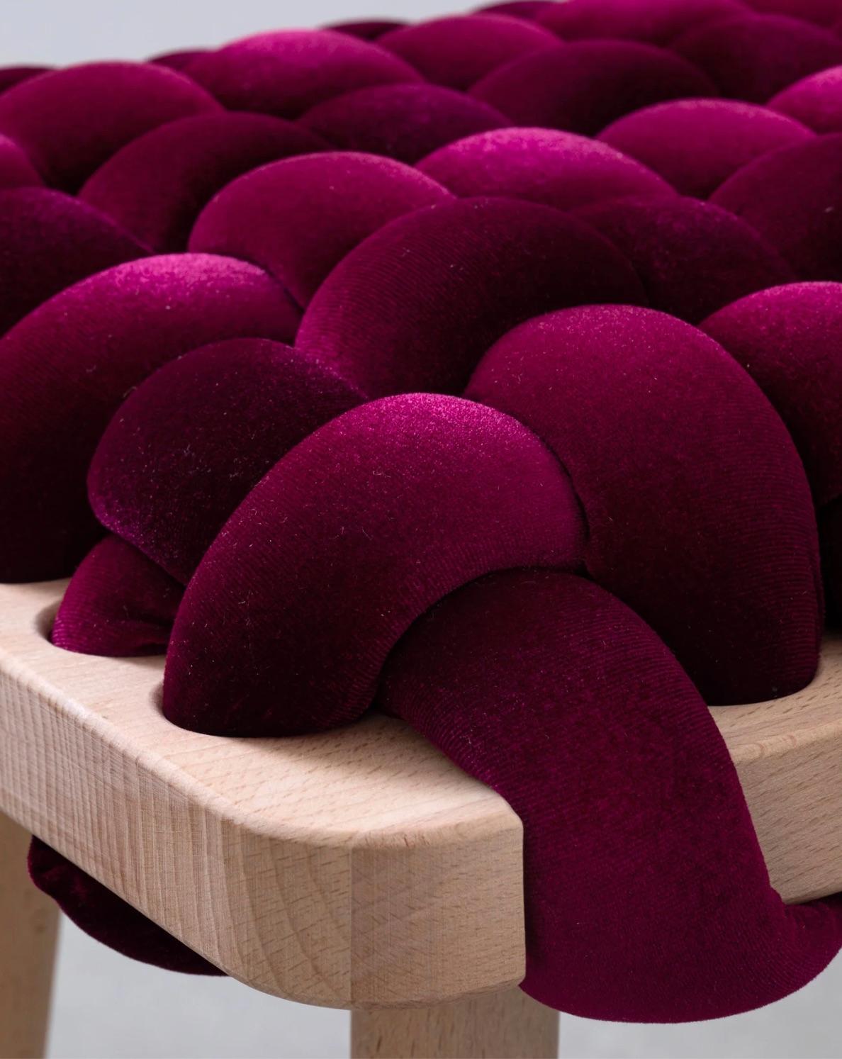 Hand-Woven Hand Made Burgundy Velvet Woven Bench 47