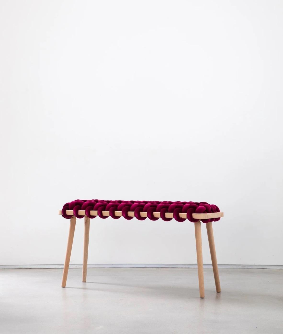 Israeli Hand Made Burgundy Velvet Woven Bench 47