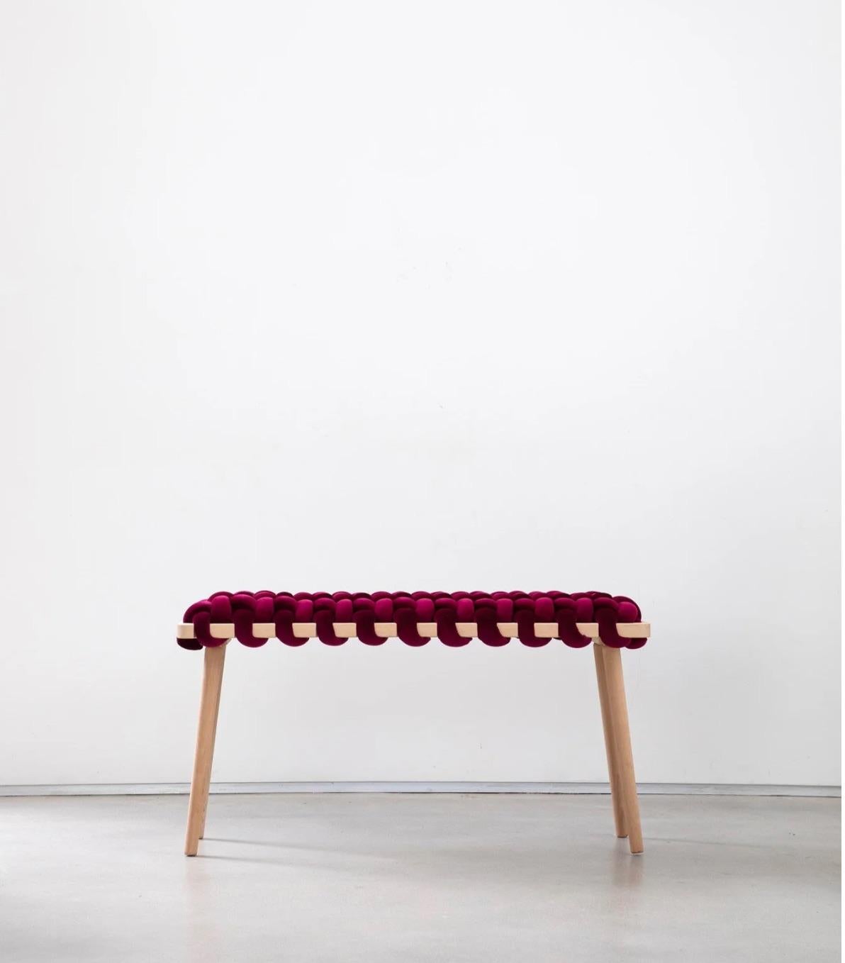 Hand Made Burgundy Velvet Woven Bench 47