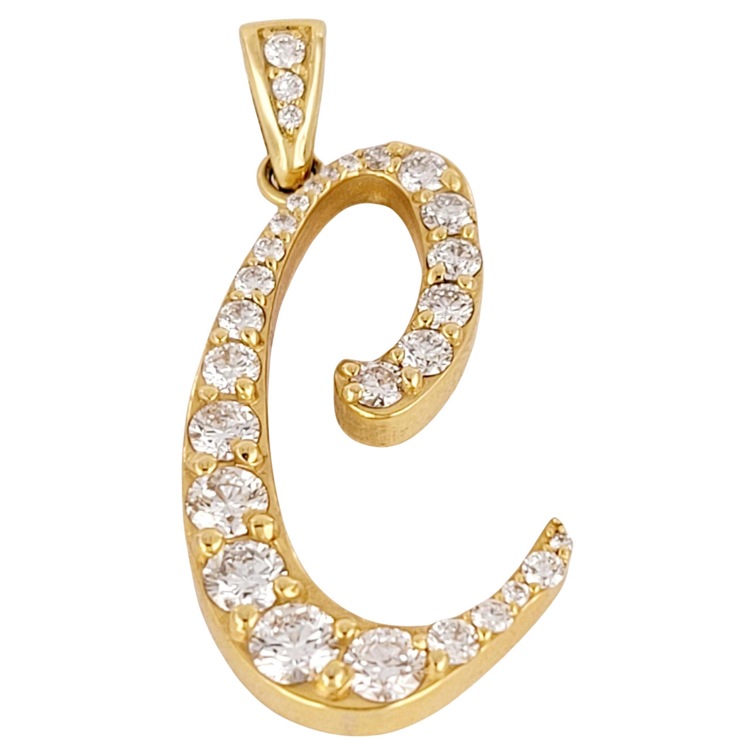 Hand Made "C" Letter in 14K yellow Gold  with Diamonds