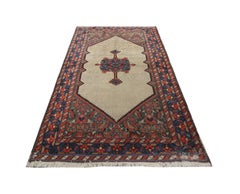 Handmade Carpet Antique Caucasian Rug, Beige Wool Oriental Living Room Rug