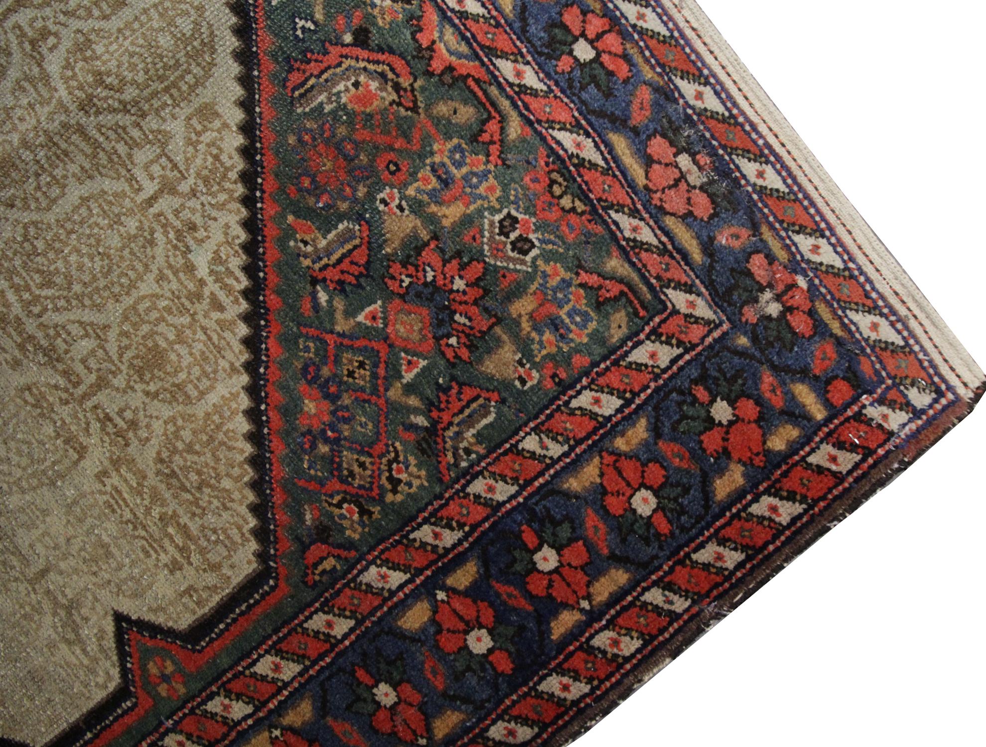 Rustic Handmade Carpet Antique Caucasian Rug, Beige Wool Oriental Living Room Rug  For Sale