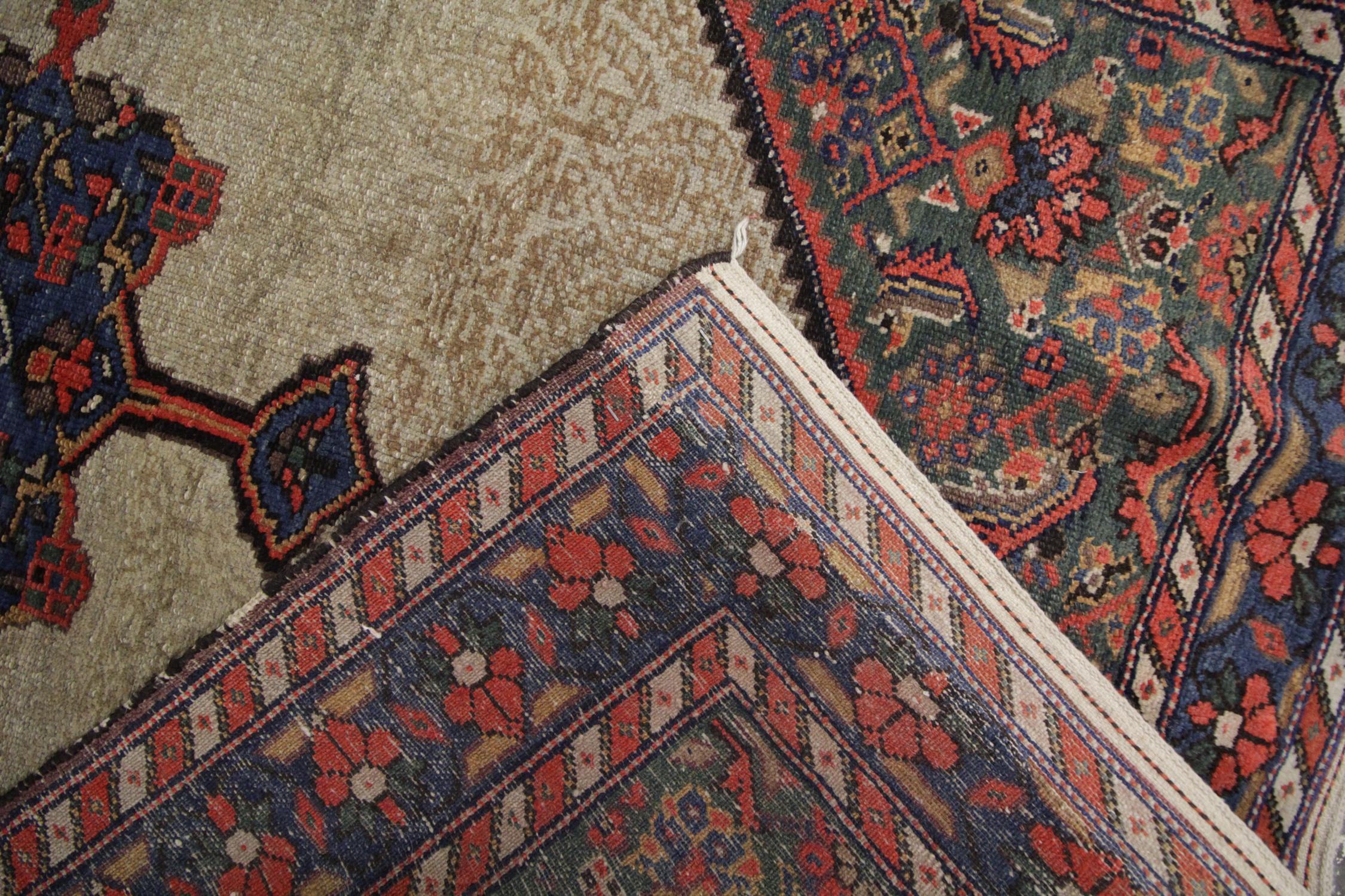 Vegetable Dyed Handmade Carpet Antique Caucasian Rug, Beige Wool Oriental Living Room Rug  For Sale