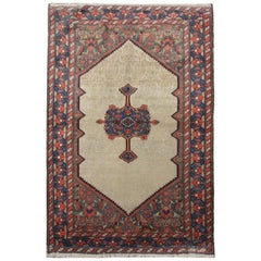 Handmade Carpet Vintage Caucasian Rug, Beige Wool Oriental Living Room Rug 