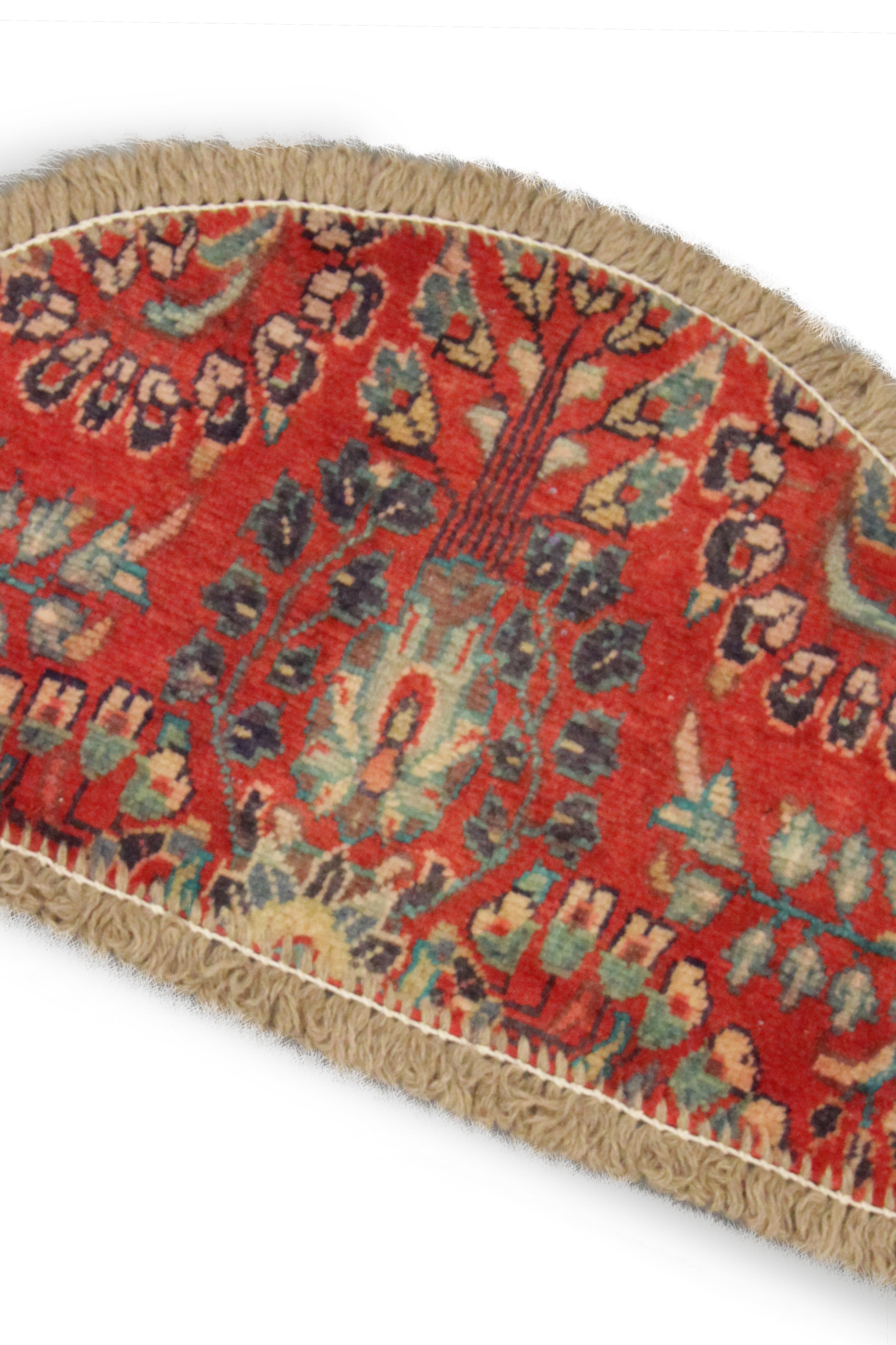 Art Nouveau Handmade Carpet, Semicircle Entrance Way Mat Vintage Oriental Rug Door Mat