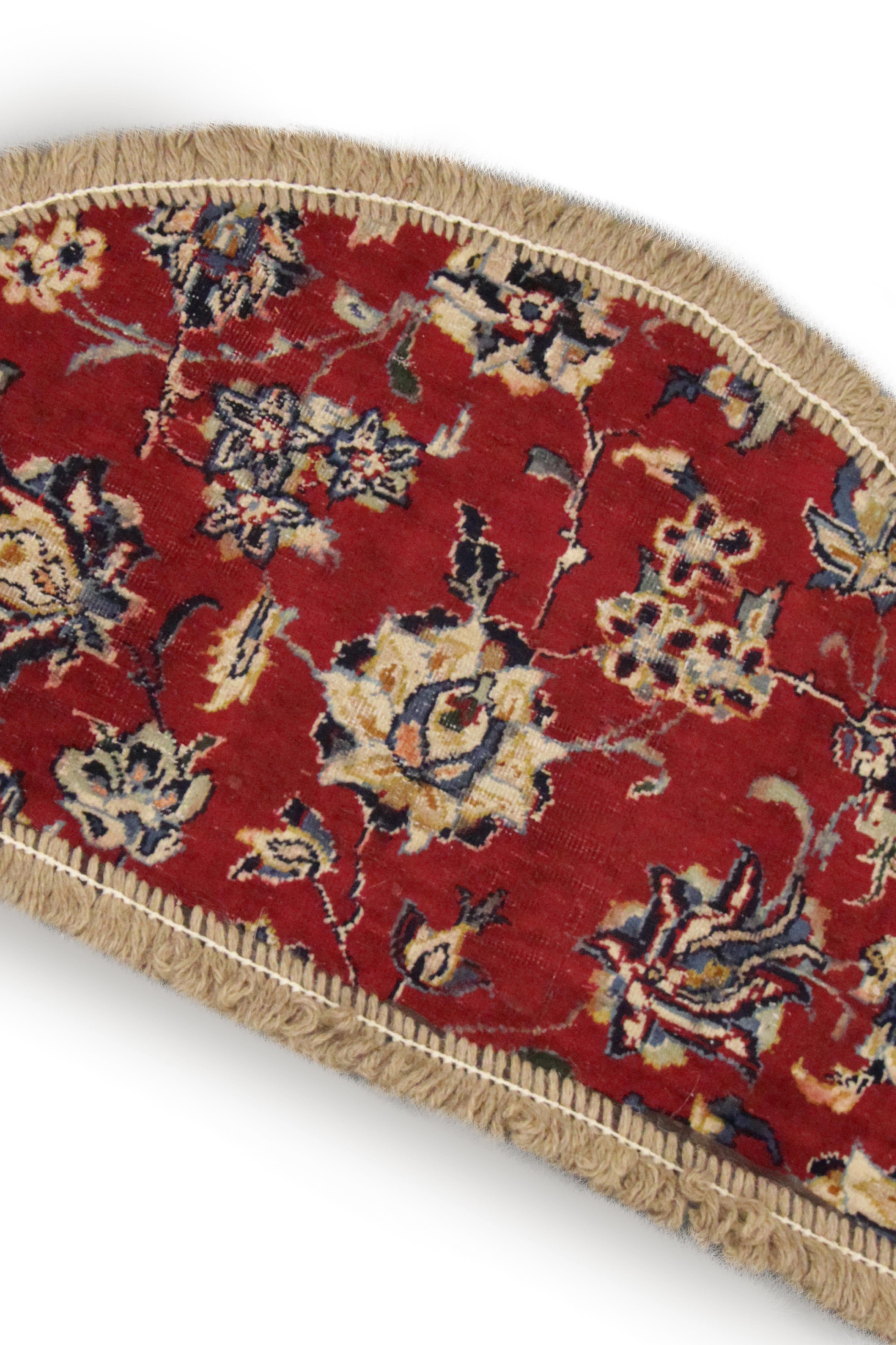 Turkish Handmade Carpet Semicircle Entrance Way Mat, Vintage Oriental Rug Door Mat
