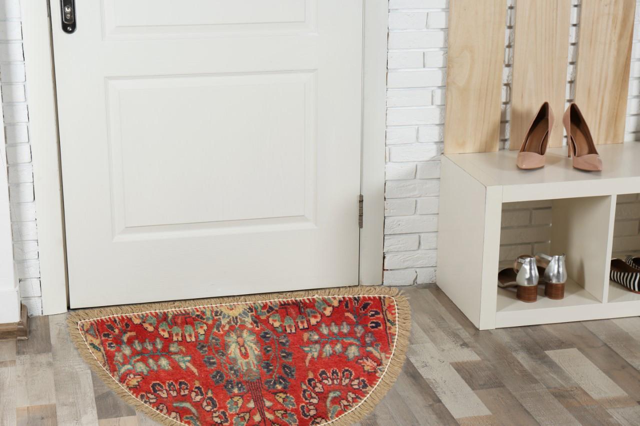 Mid-20th Century Handmade Carpet, Semicircle Entrance Way Mat Vintage Oriental Rug Door Mat