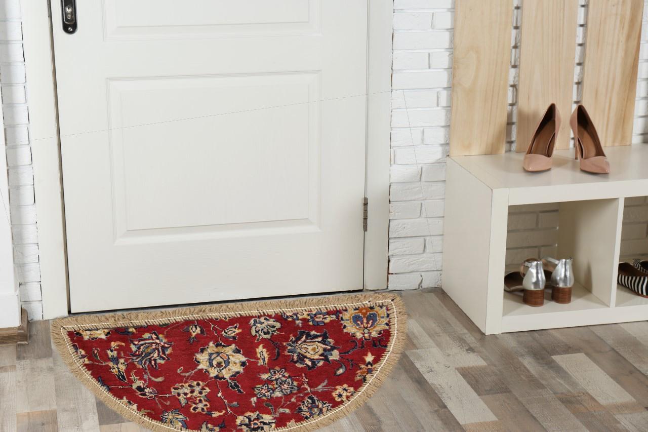 Handmade Carpet Semicircle Entrance Way Mat, Vintage Oriental Rug Door Mat 1