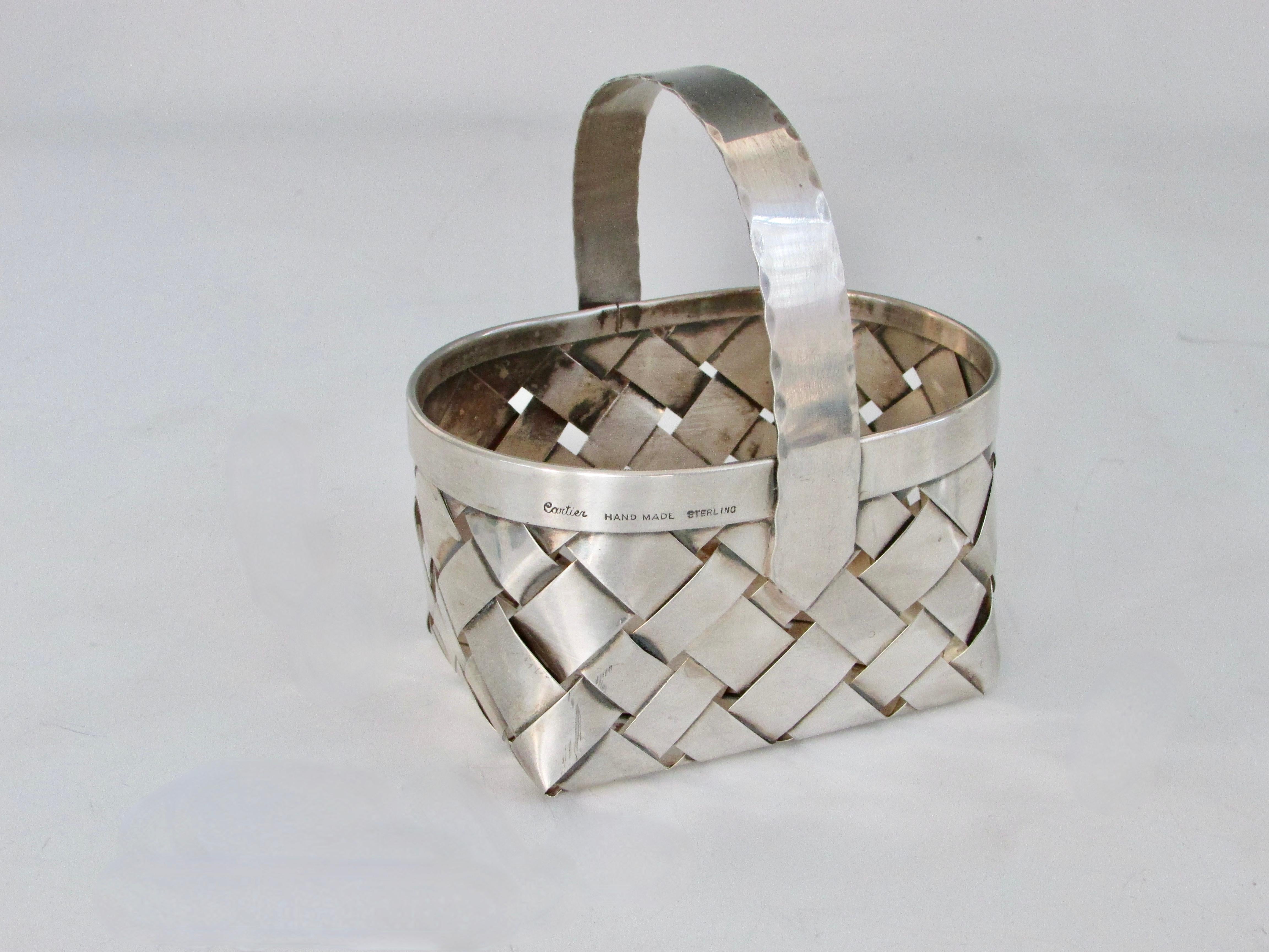 American Hand Made Cartier Woven Sterling Silver Basket