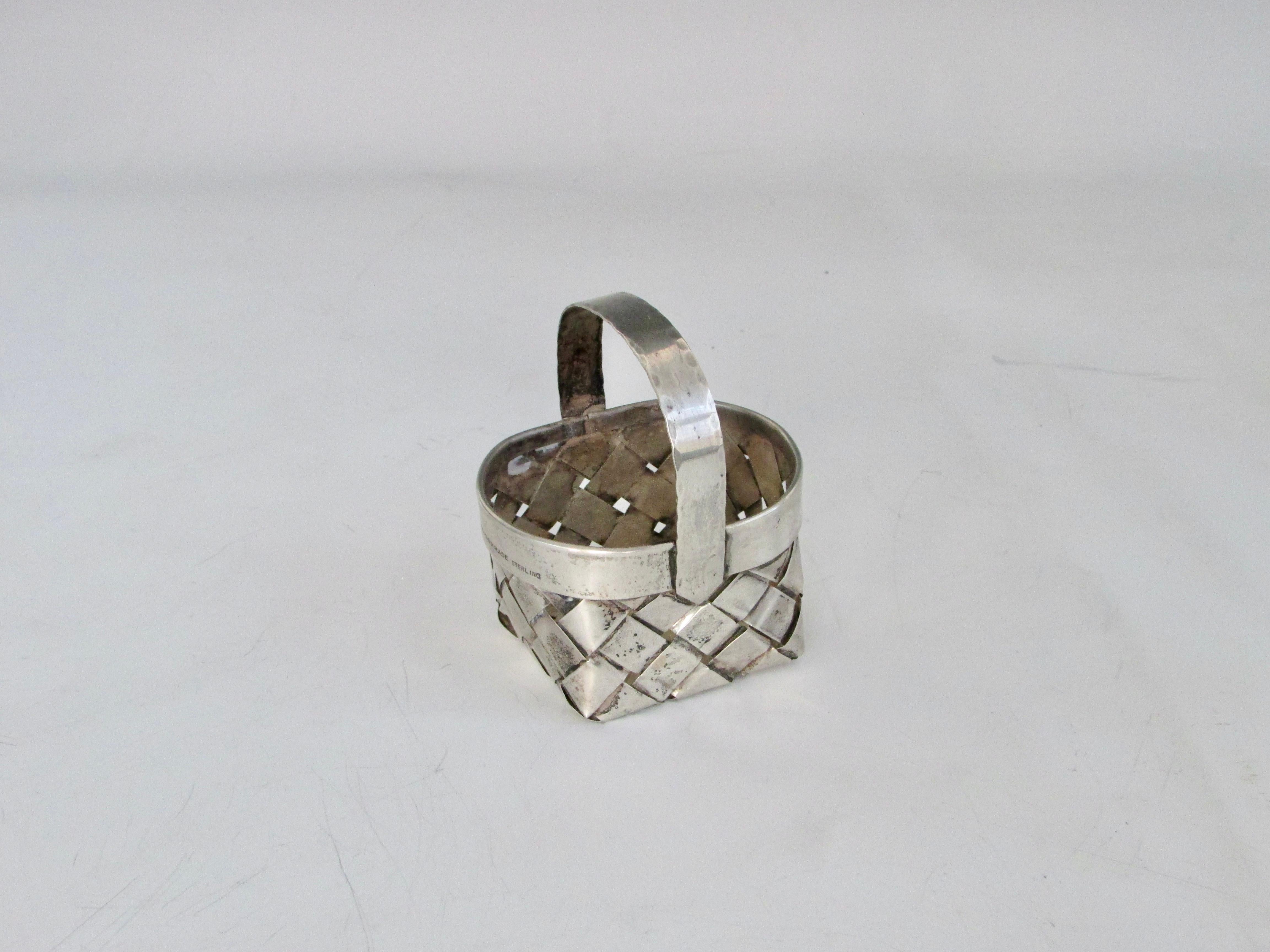 American Hand Made Cartier Woven Sterling Silver Basket