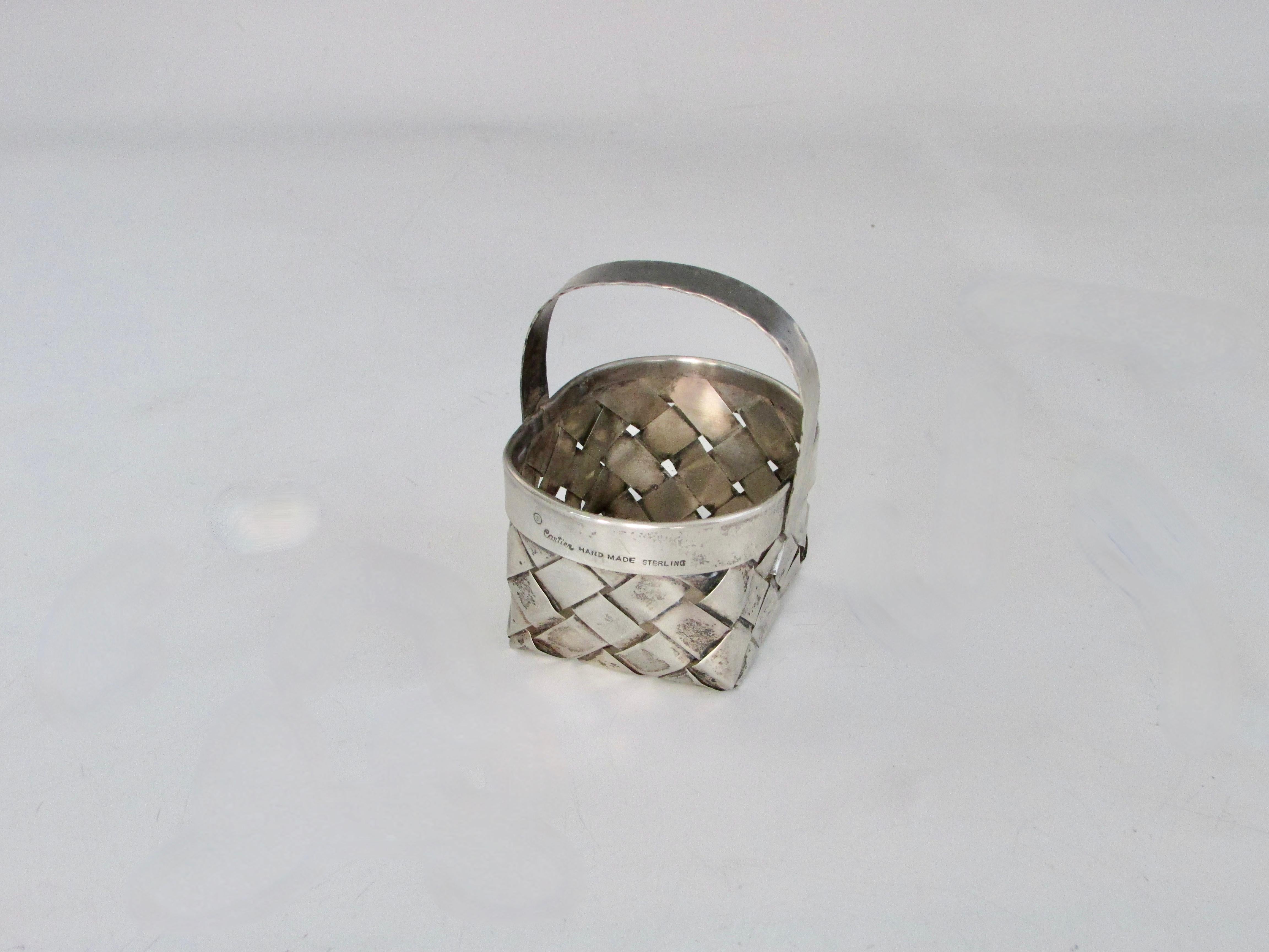 Hand-Crafted Hand Made Cartier Woven Sterling Silver Basket