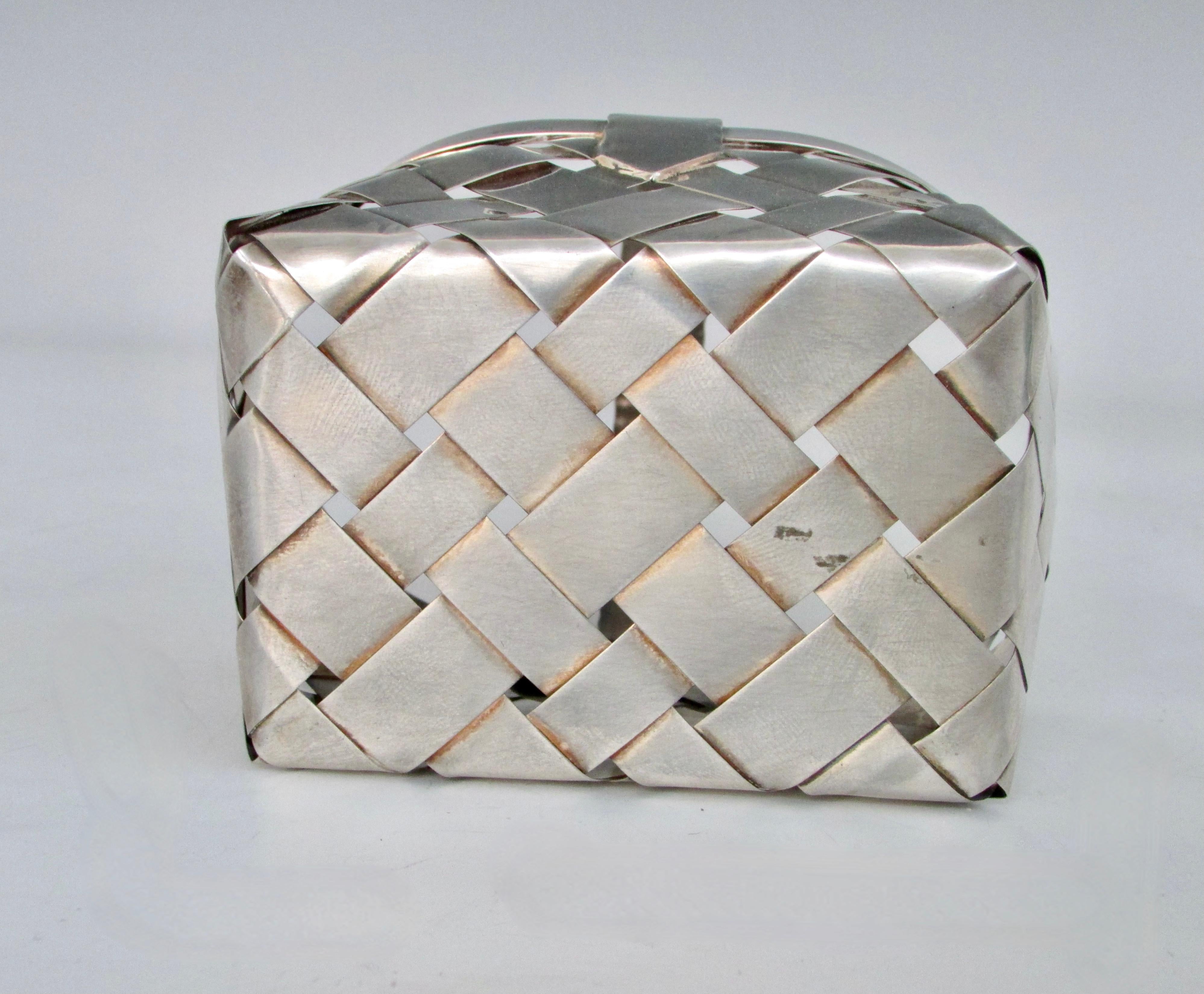 Hand Made Cartier Woven Sterling Silver Basket In Good Condition In Ferndale, MI
