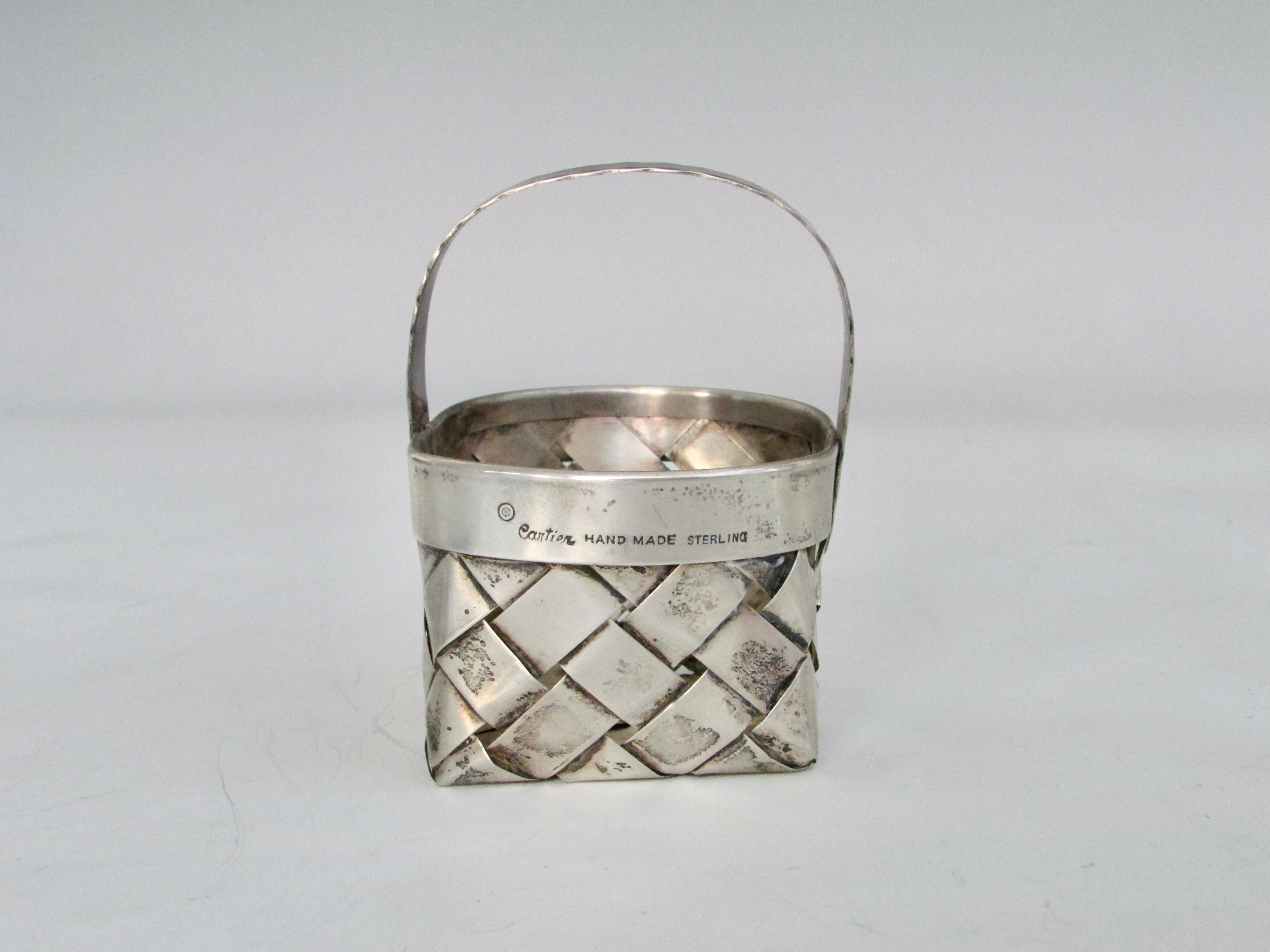 20th Century Hand Made Cartier Woven Sterling Silver Basket