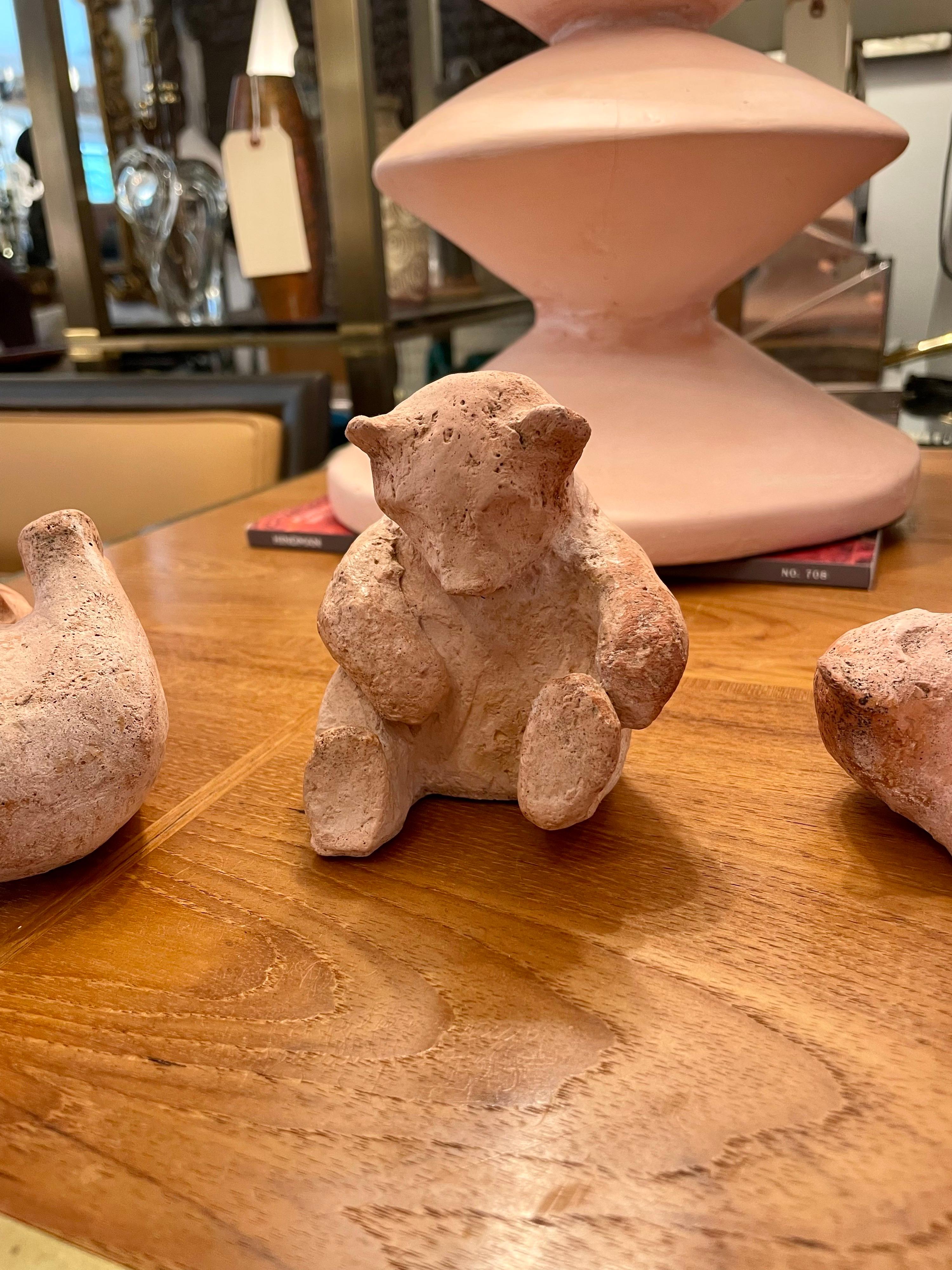 Art Deco Hand Made Carved Earthenware, Trio of Bear Cubs For Sale