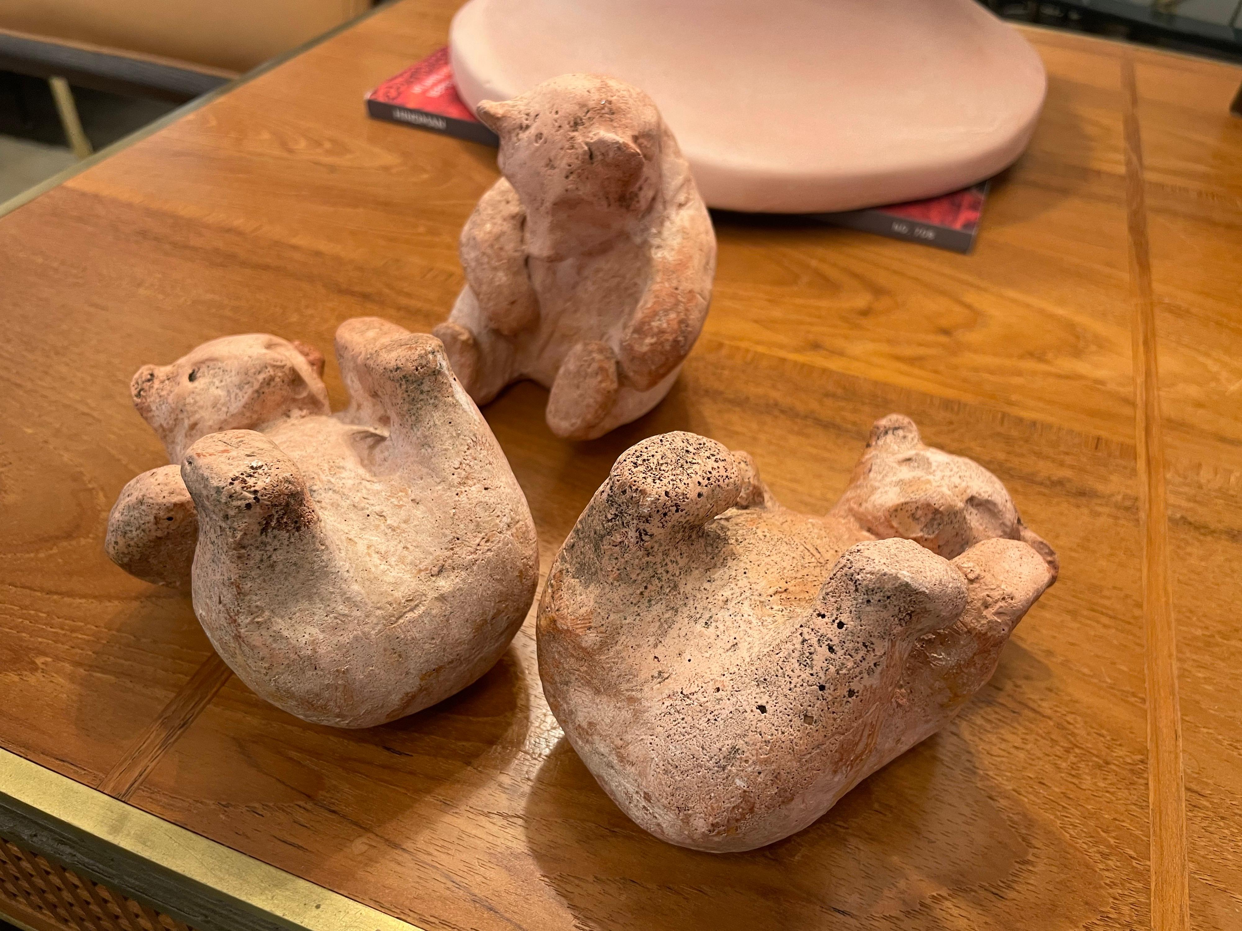 Hand Made Carved Earthenware, Trio of Bear Cubs For Sale 2
