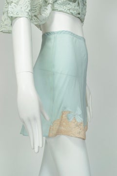 Hand Made Celadon Georgette and Lace Tap Panties with Bow Detail, Saks–S, 1940s