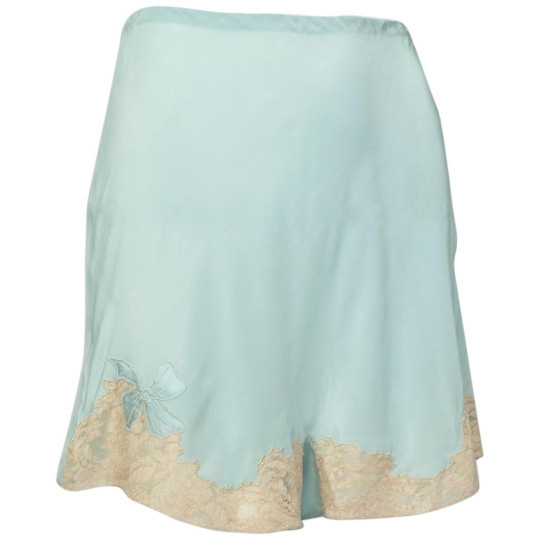 Hand Made Celadon Georgette and Lace Tap Panties with Bow Detail, Saks–S, 1940s