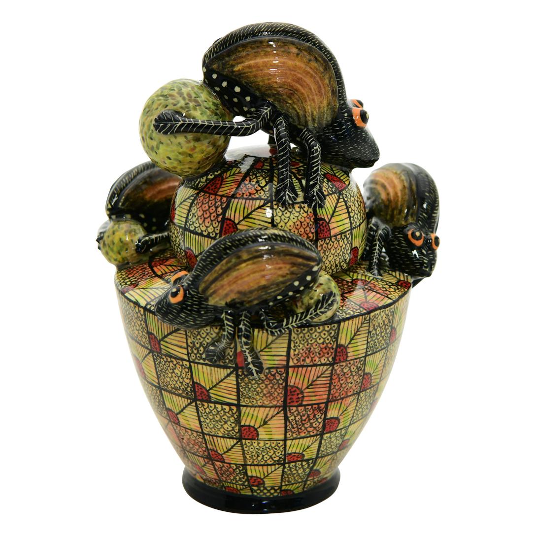 Contemporary Hand-made ceramic Beetle Box by South African artist