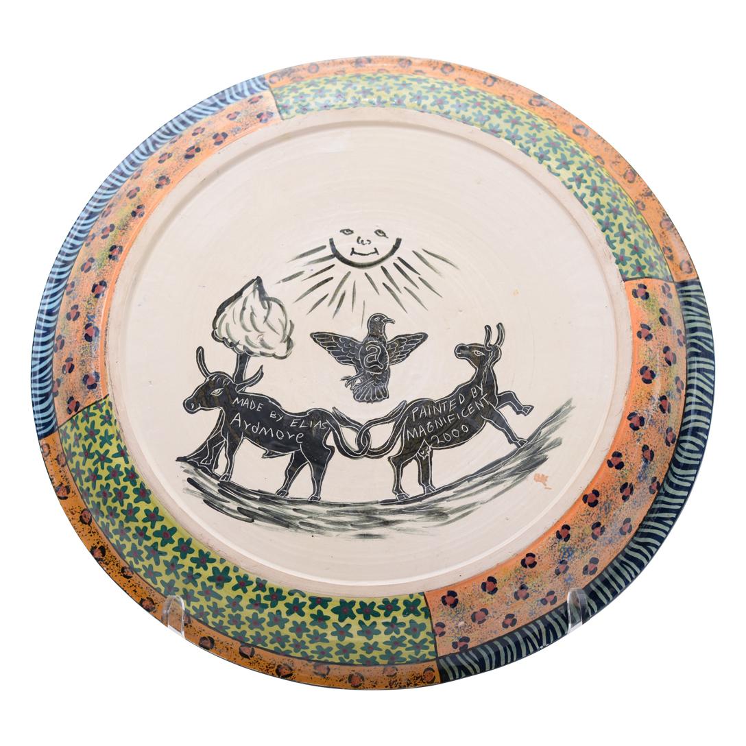 Hand-Crafted Hand made ceramic Cow plate with 2 scenes, made in South Africa