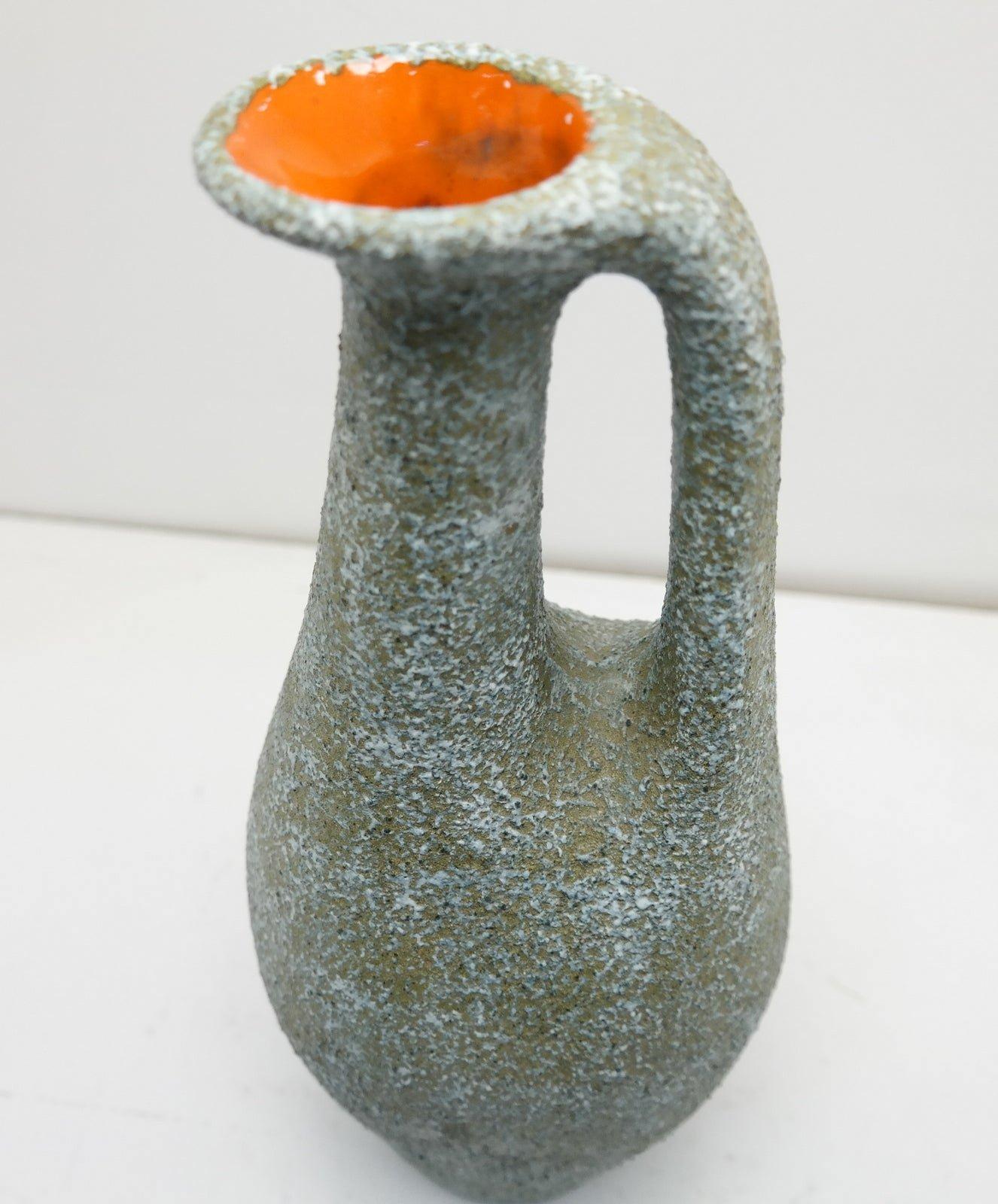 Hand Made Ceramic Jug Vase with Turquoise and Orange Cracked Glazed, 1970's 1
