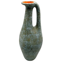 Hand Made Ceramic Jug Vase with Turquoise and Orange Cracked Glazed, 1970
s