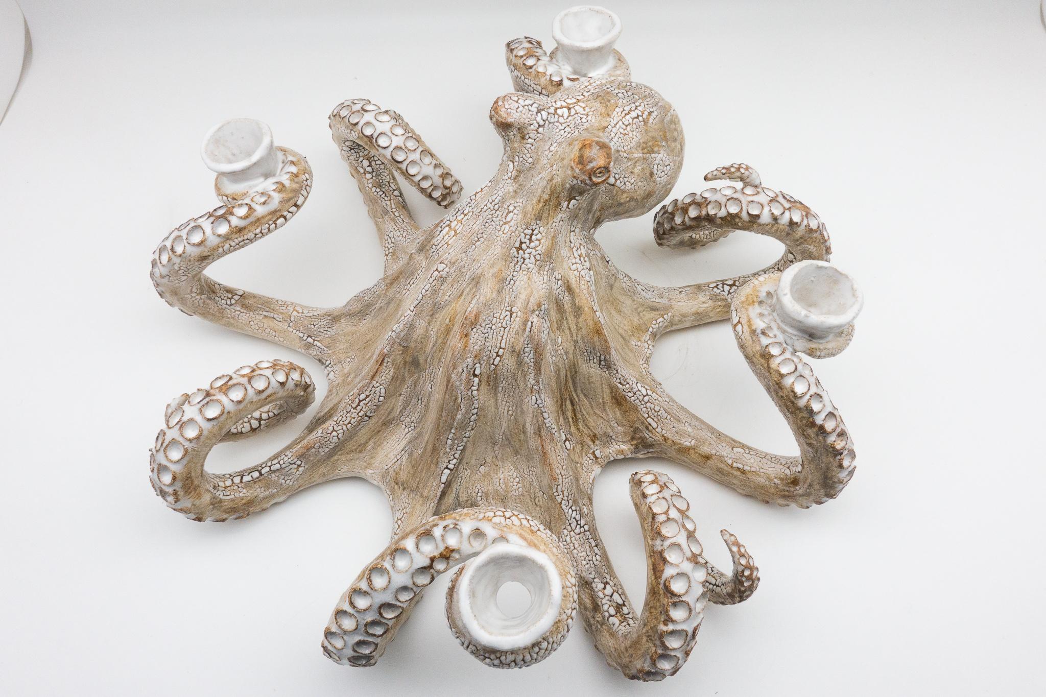 Handmade Ceramic Octopus Candelabra In New Condition In New York, NY