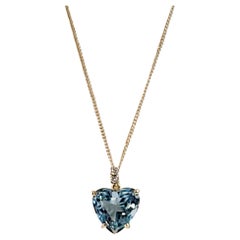 Hand-Made Chain Pendant with  Aqua Blue Topaz  in 14K yellow Gold