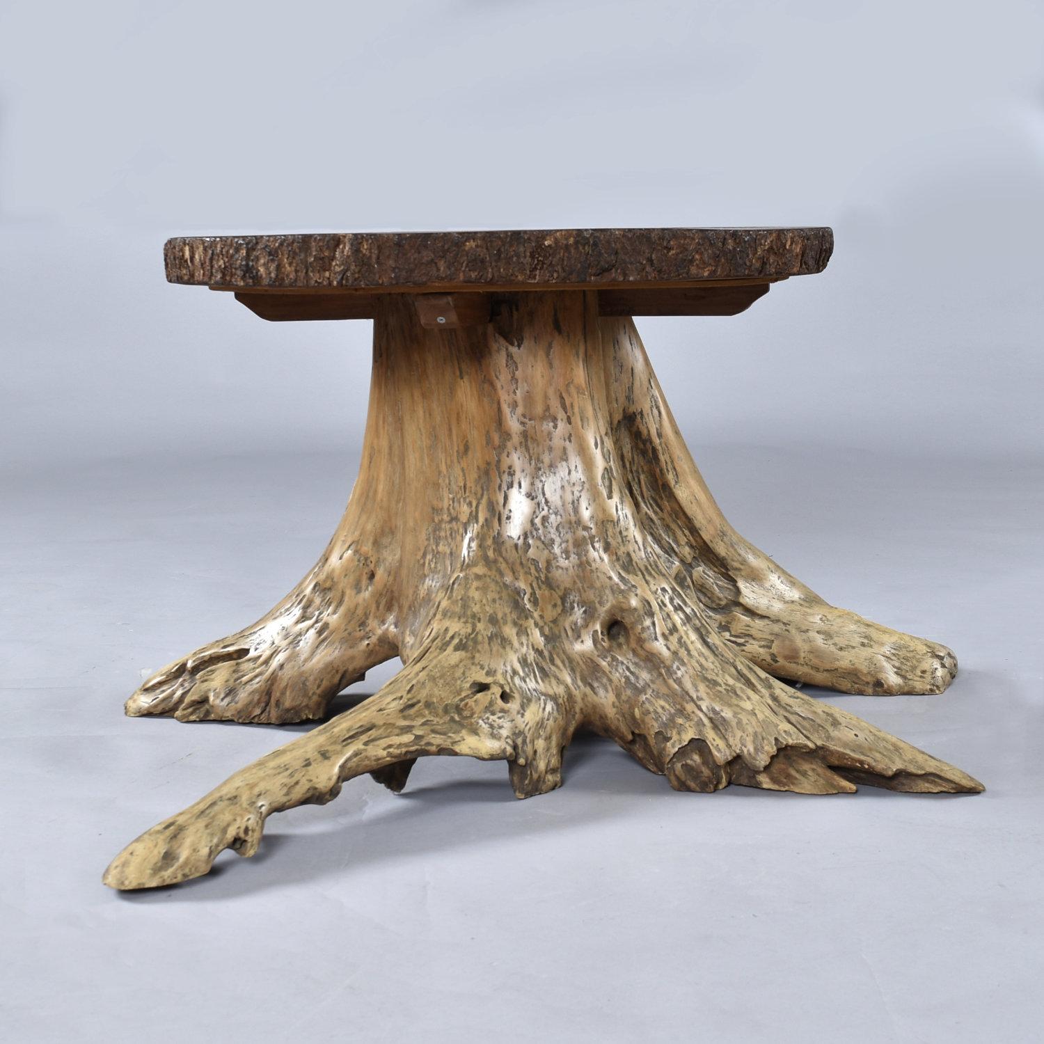 Hand Made Chess and Cribbage Live Edge Game Table on Tree Stump with Pieces For Sale 1