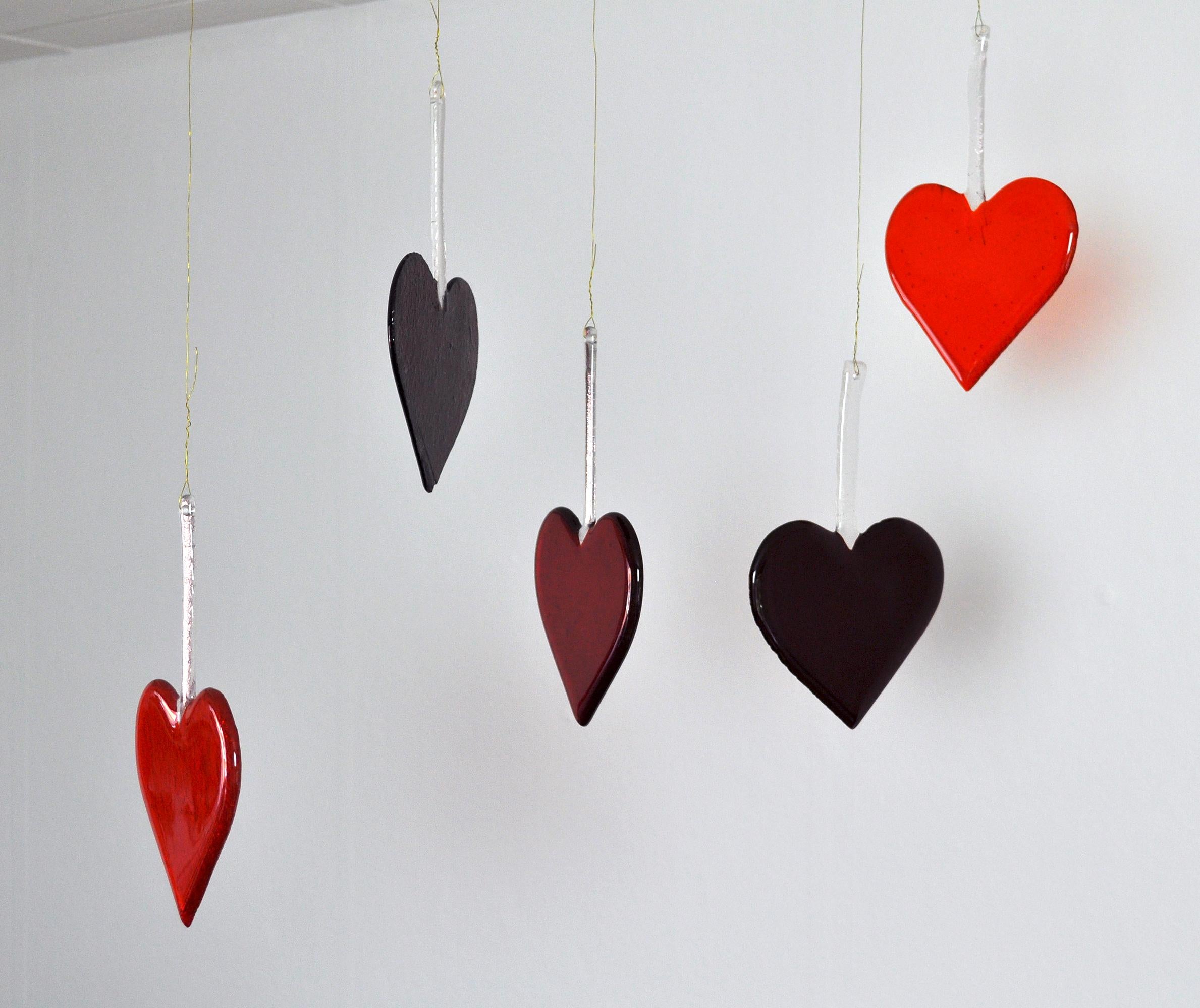 Modern Handmade Christmas Glass Heart Ornaments from Denmark