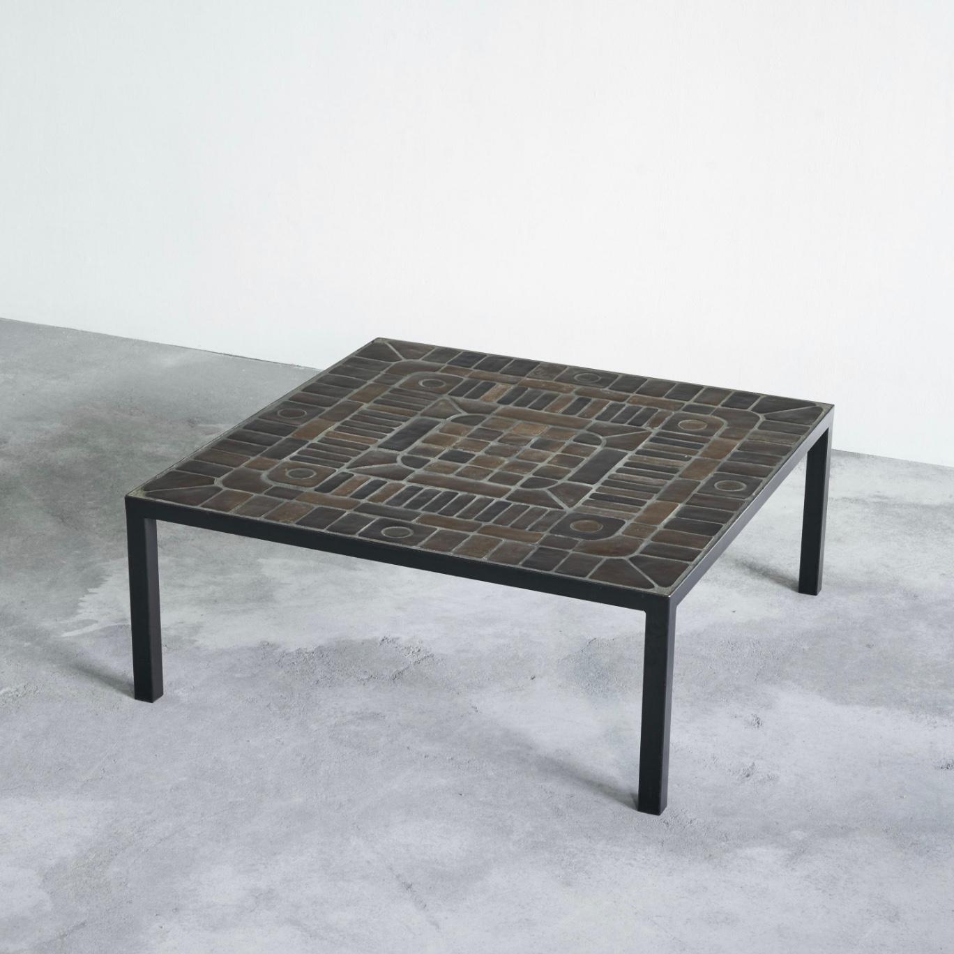 20th Century Hand Made Coffee Table in Metal and Ceramic Tiles Belgium 1960s For Sale