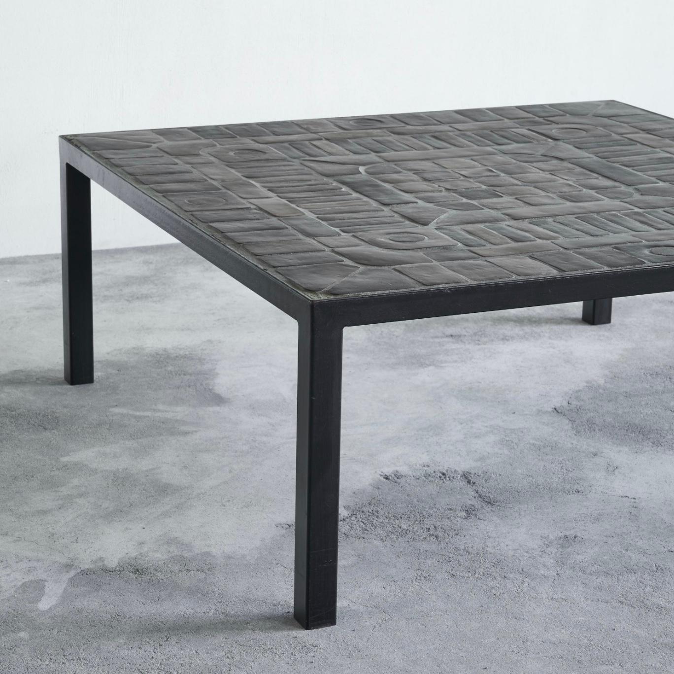 Hand Made Coffee Table in Metal and Ceramic Tiles Belgium 1960s For Sale 2