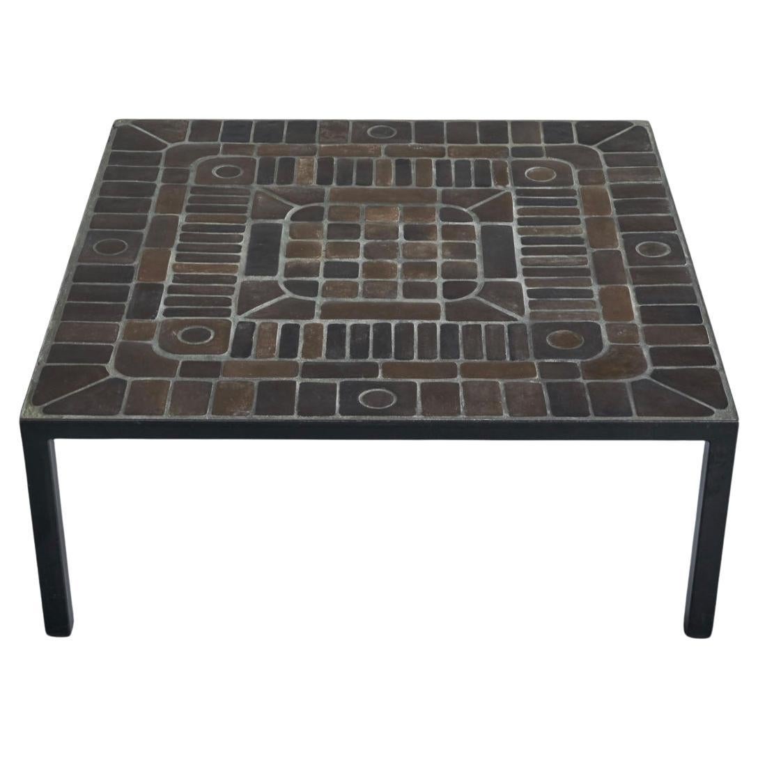 Hand Made Coffee Table in Metal and Ceramic Tiles Belgium 1960s