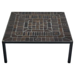 Hand Made Coffee Table in Metal and Ceramic Tiles Belgium 1960s