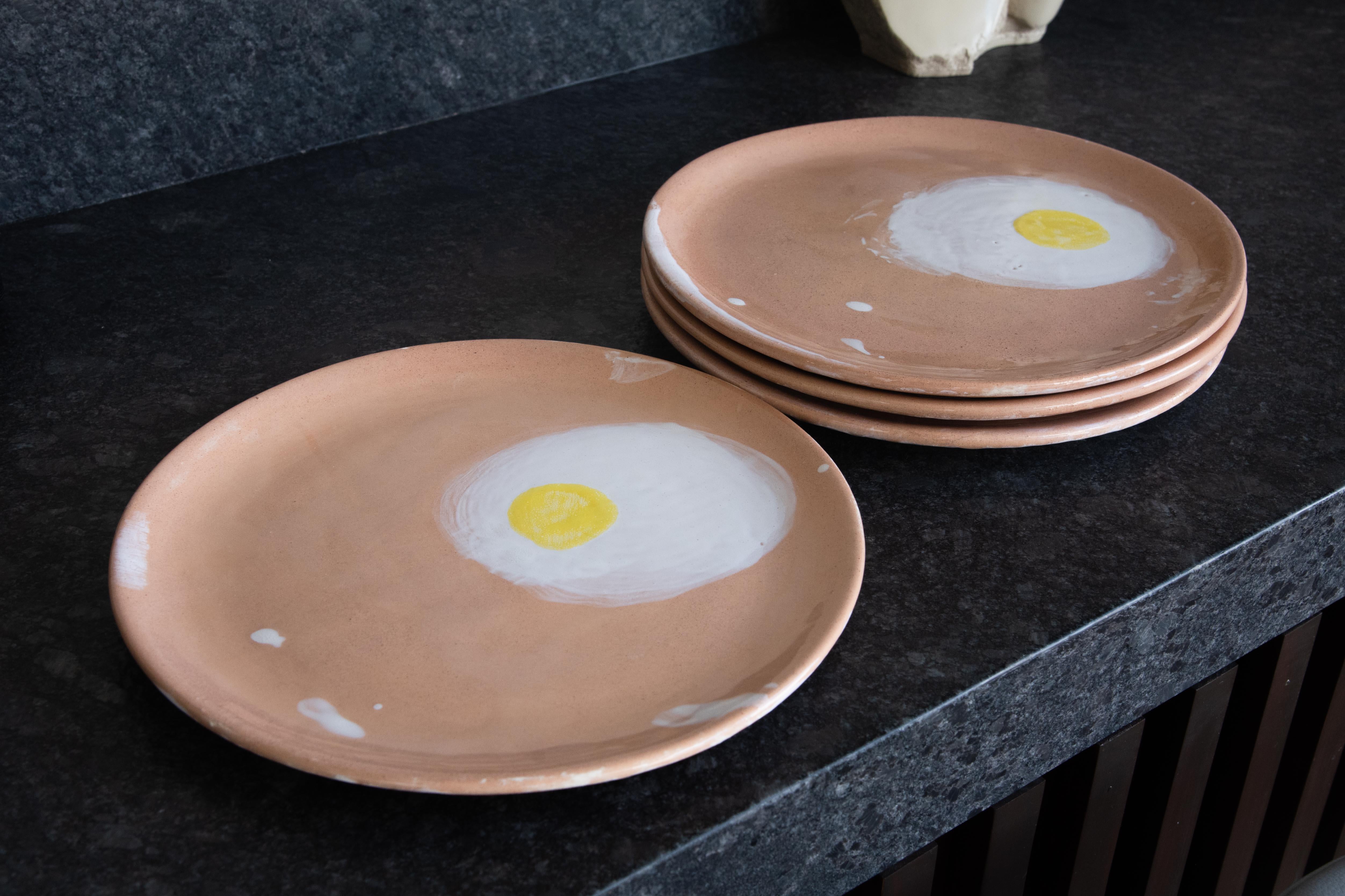 Modern Hand-made Contemporary 8 Large Ceramic Egg Plates Majolica Serve-ware Platter  For Sale