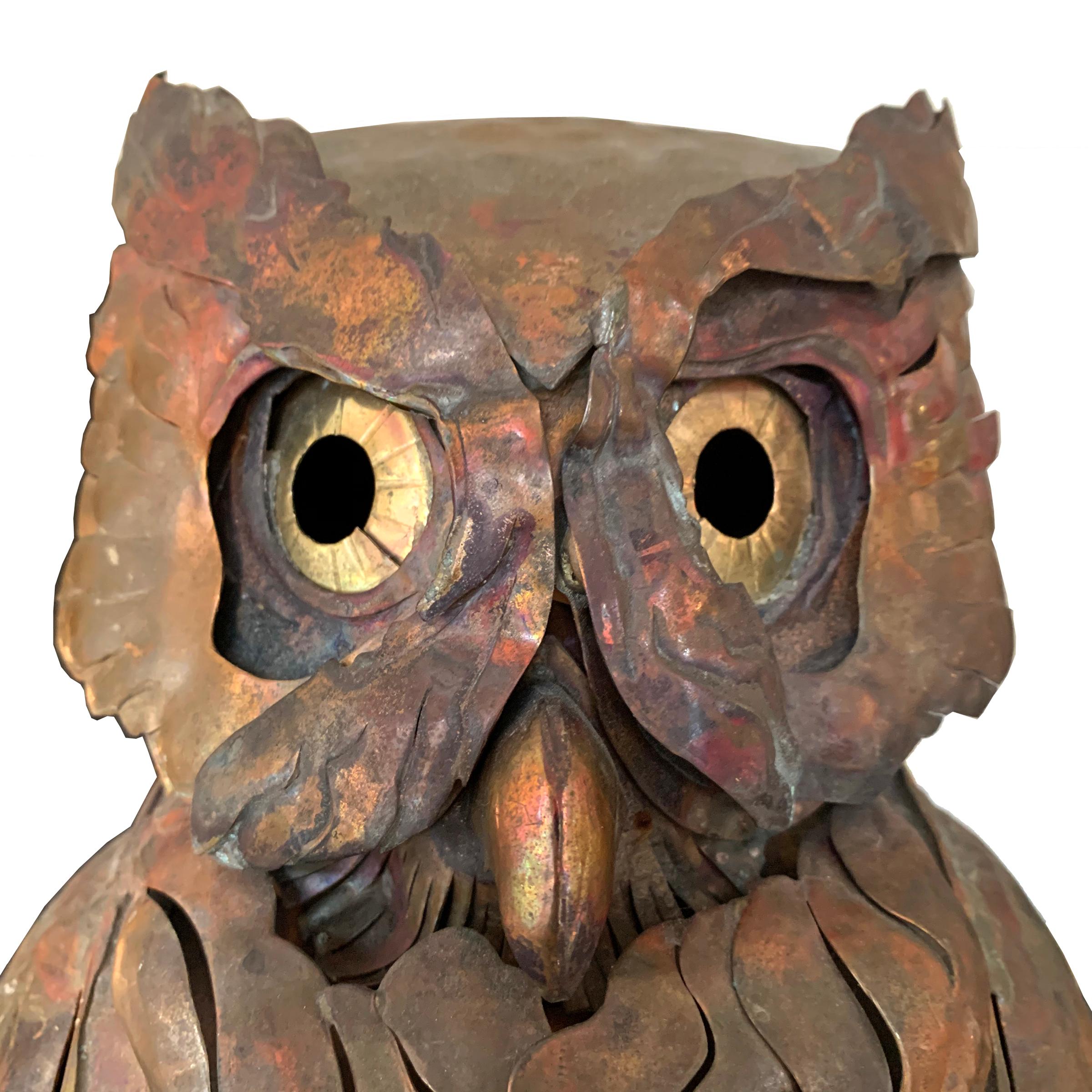 Folk Art Handmade Copper Owl