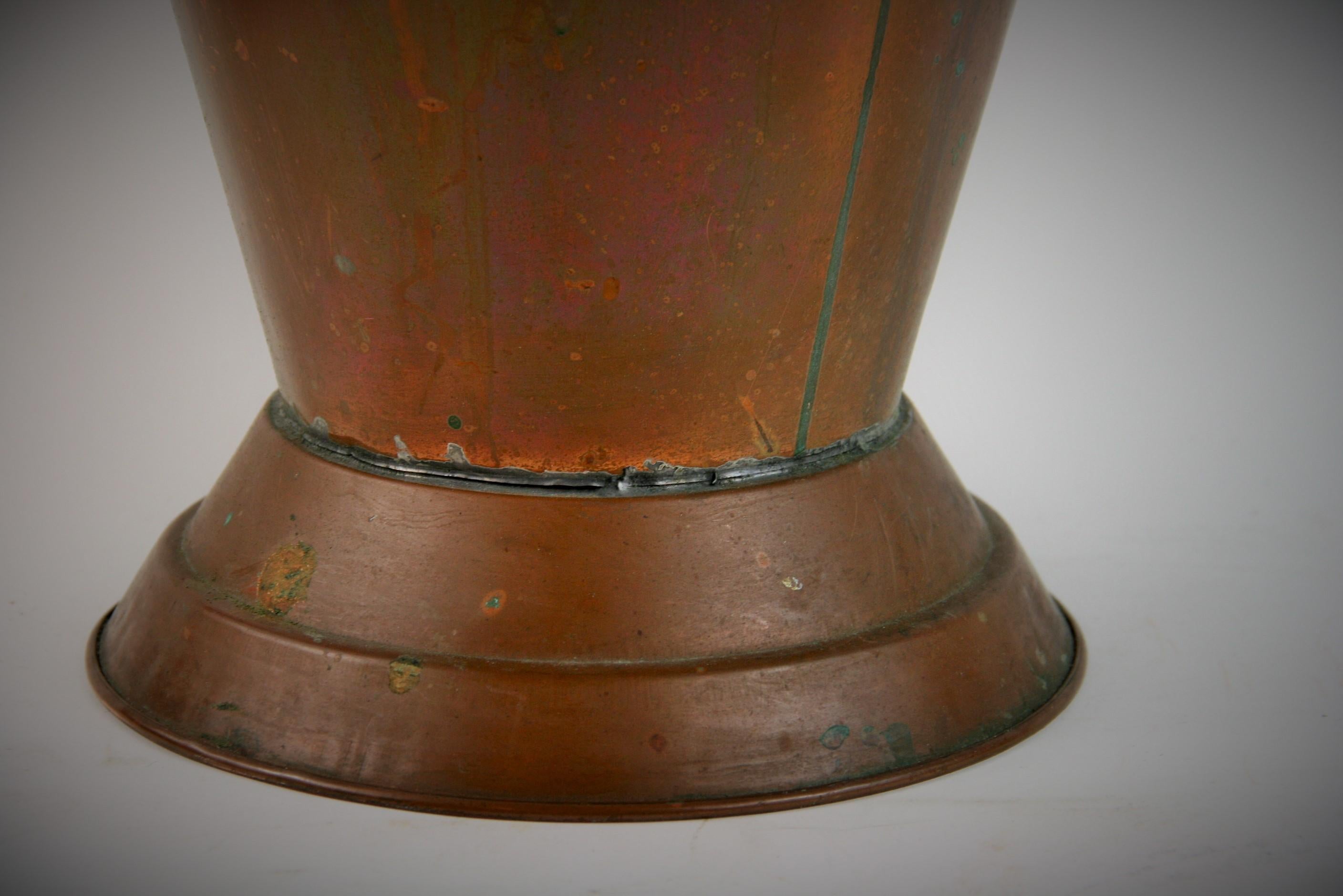 Mid-20th Century Handmade Garden Copper Vase with Brass Handles/Umbrella stand For Sale