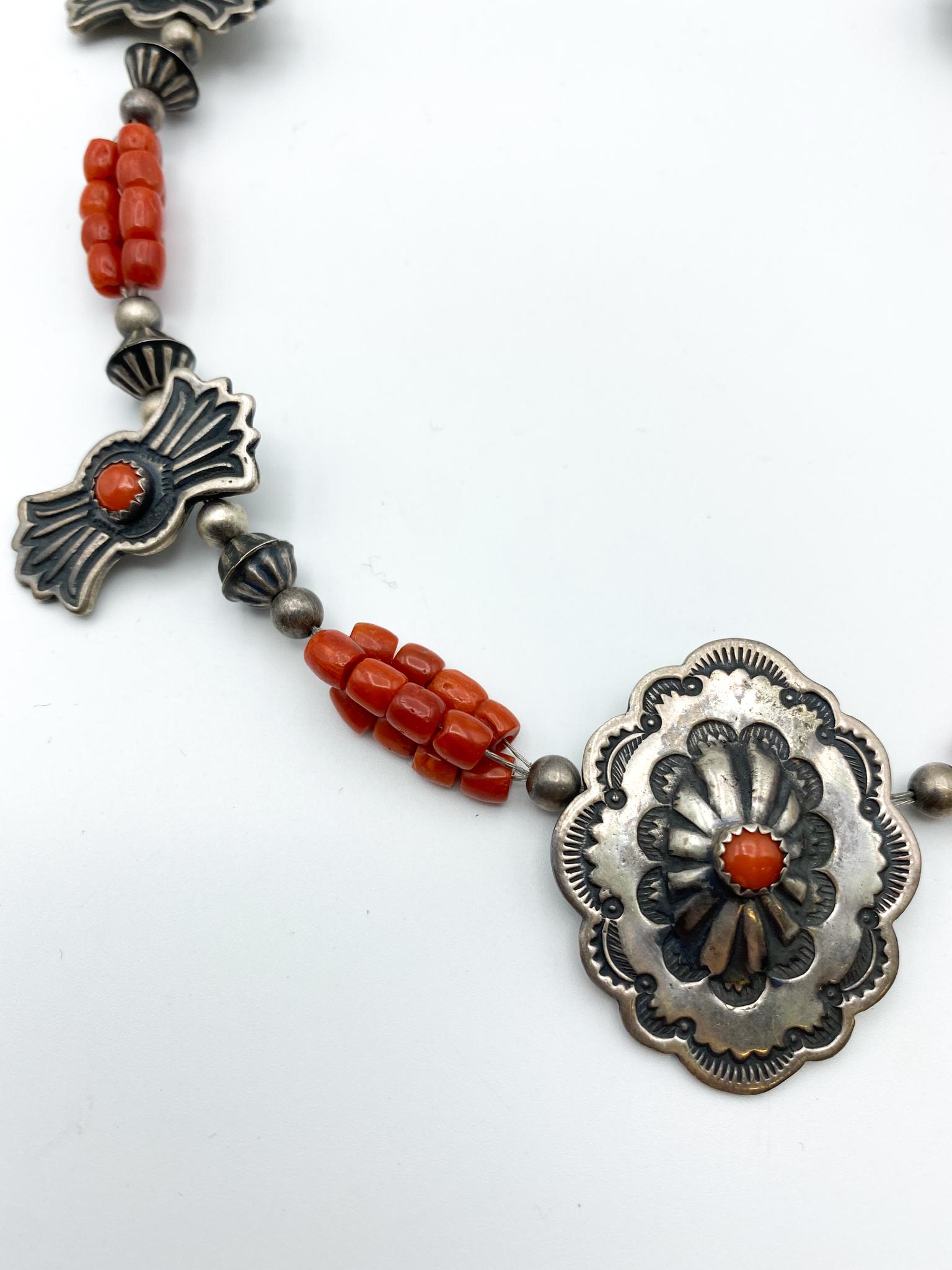 Bead Hand Made Coral & Silver Necklace