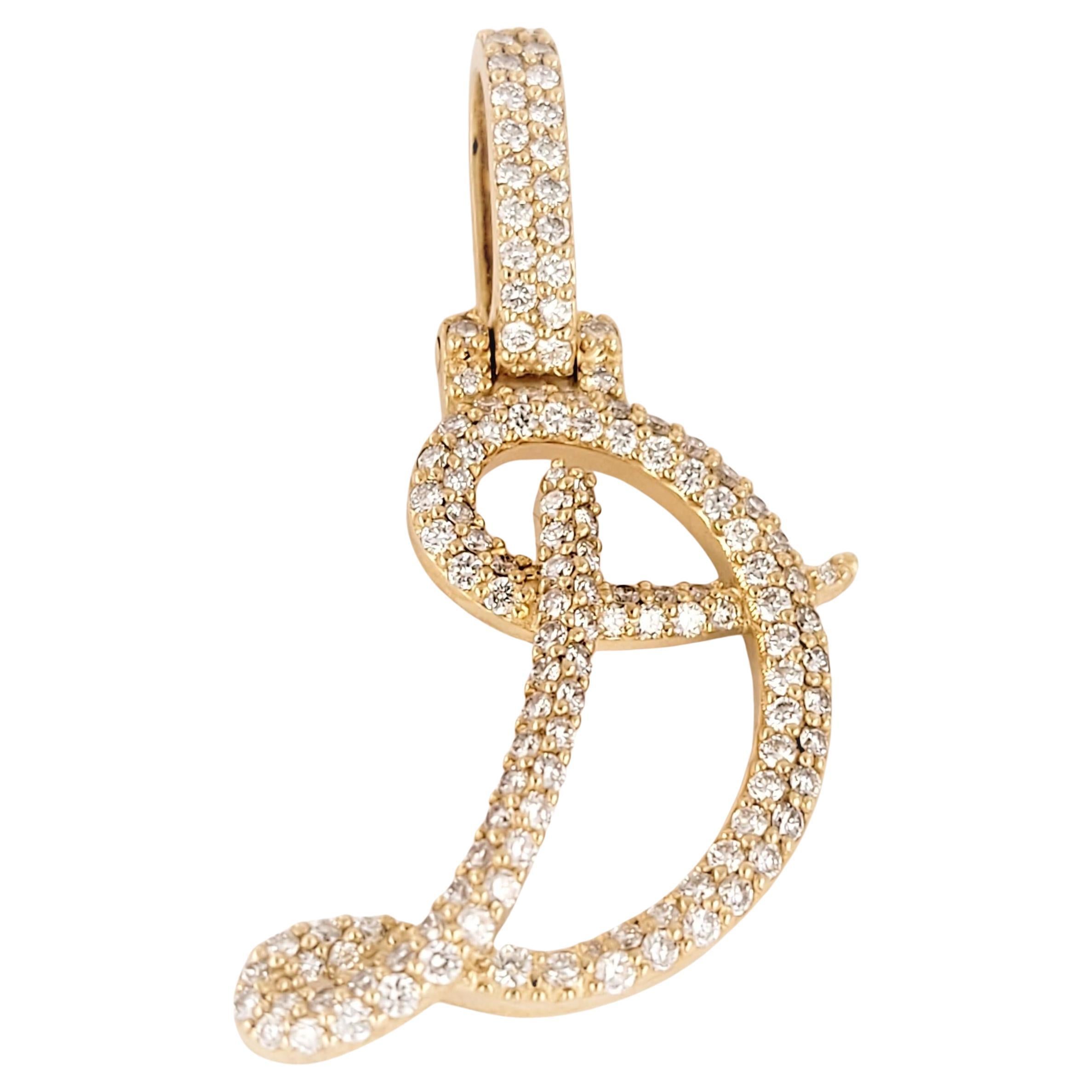 Hand Made "D" Letter Pendant in 14K yellow Gold with Diamonds