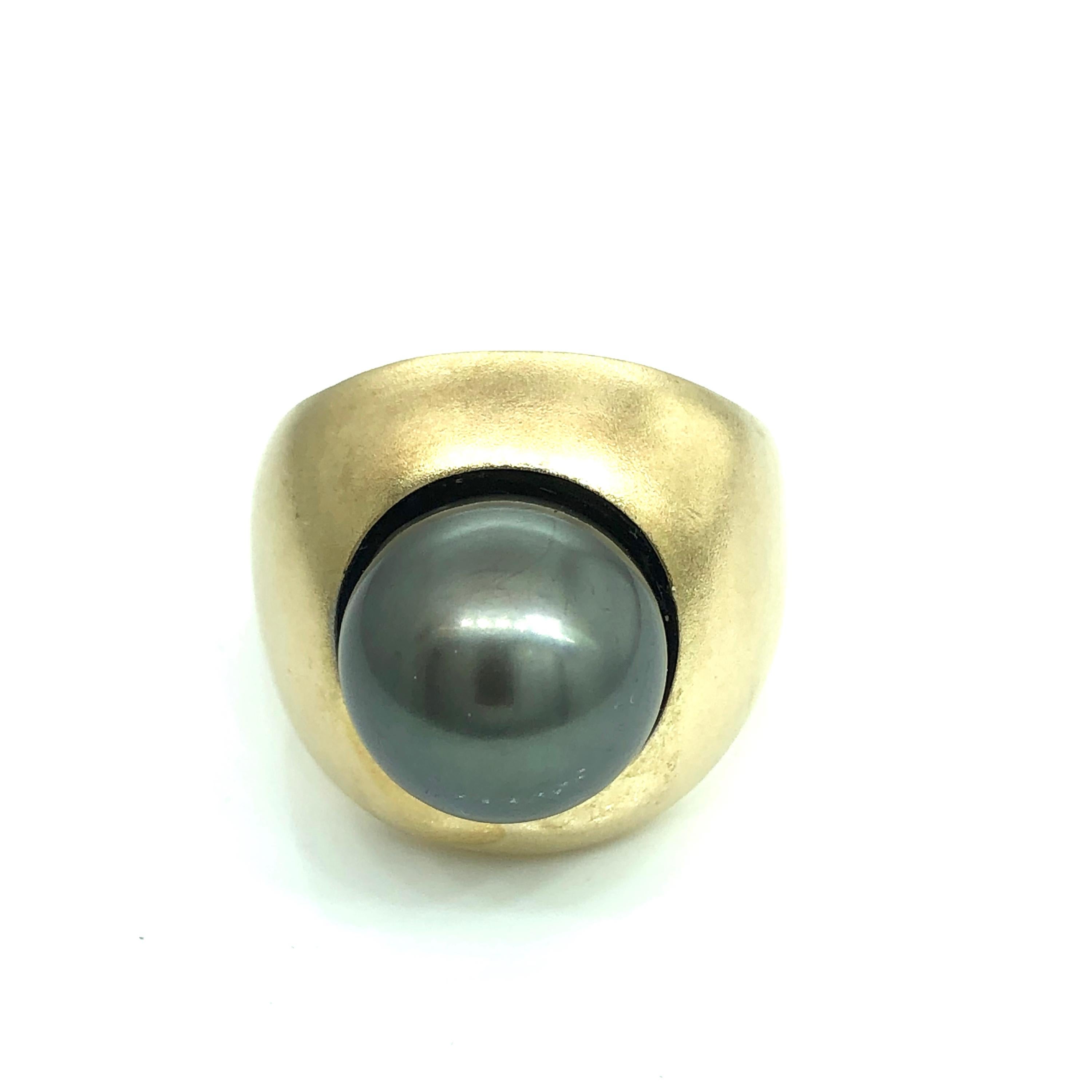 Modernist Hand Made Designers Ring Set with Black Tahitian Pearl For Sale