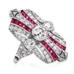 Handmade Diamond Ruby Platinum Shield Cocktail Ring