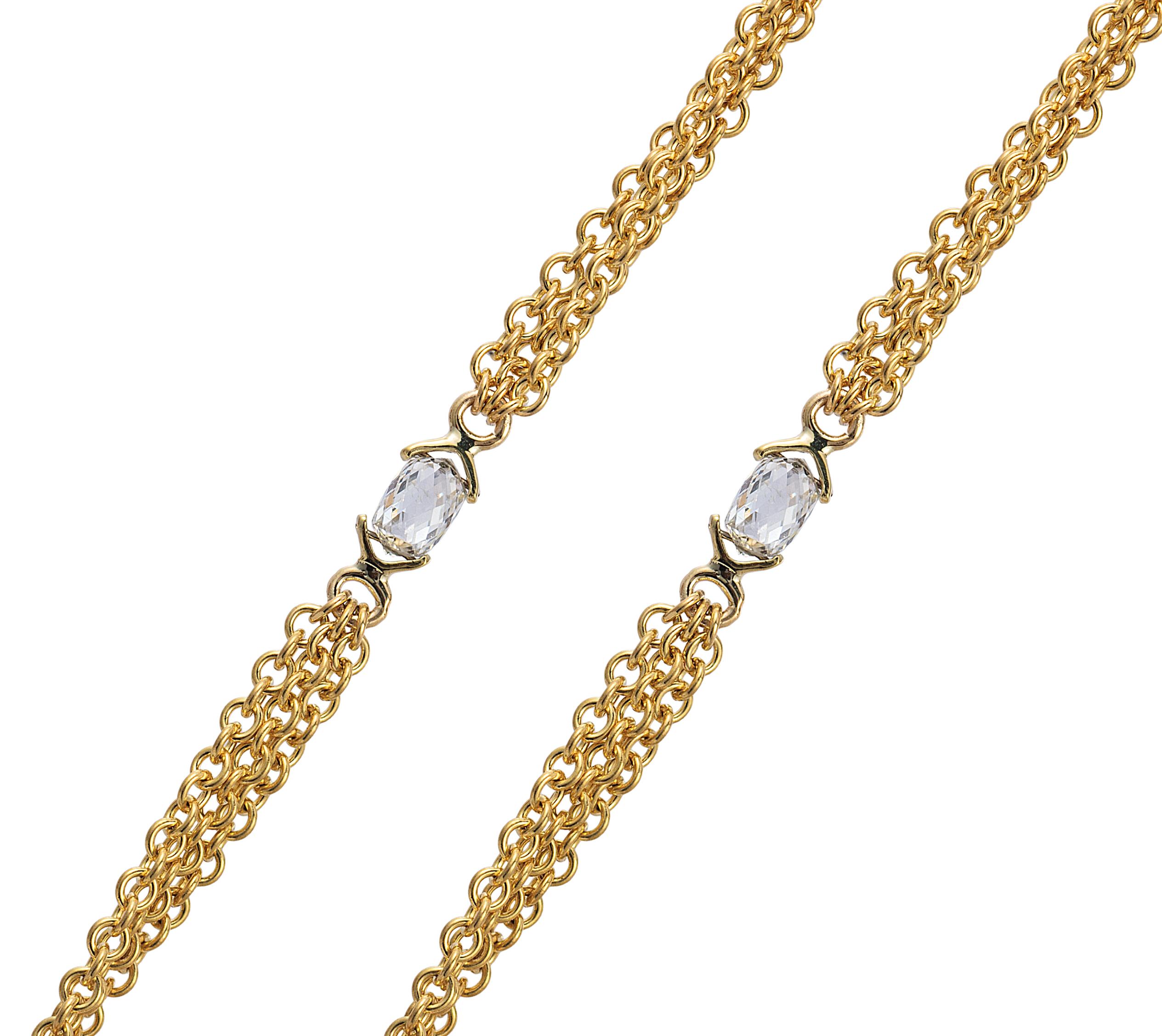 Contemporary Handmade Double Sided Diamond Briolette Chain Necklace For Sale