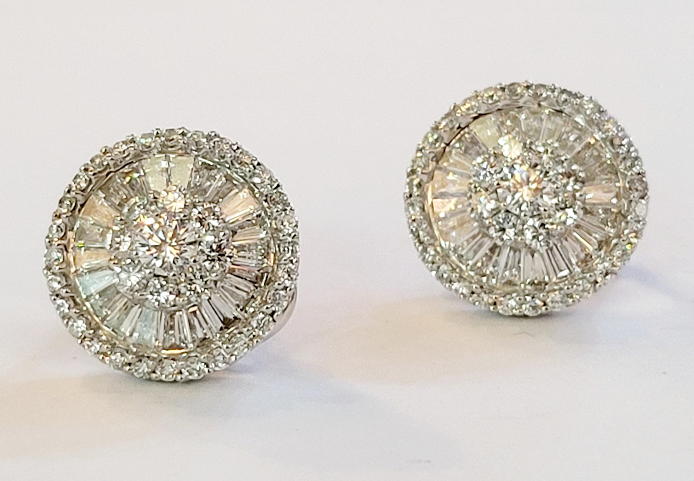 Hand-Made Earrings with Diamonds
Material: 14K White gold
Diamonds: 3.9ct
Diamond Clarity: VS
Color Grade: F
Earrings Dimension: 14mm
Earrings Weight: 6.7gr 
Condition: New, never worn
Retail Price:$6,500
