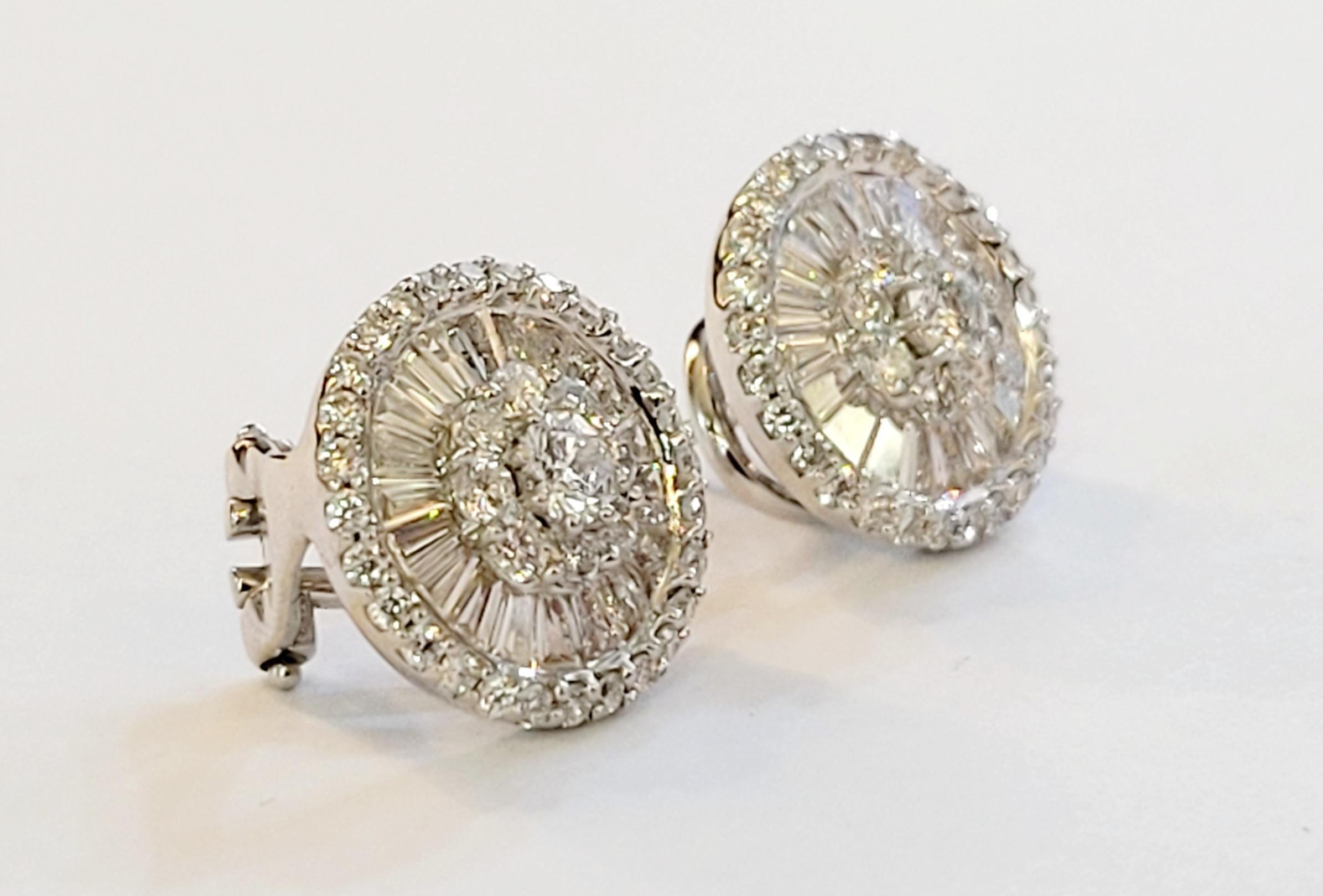 Round Cut Hand-Made Earrings 14K White Gold with Diamonds 3.9ct For Sale