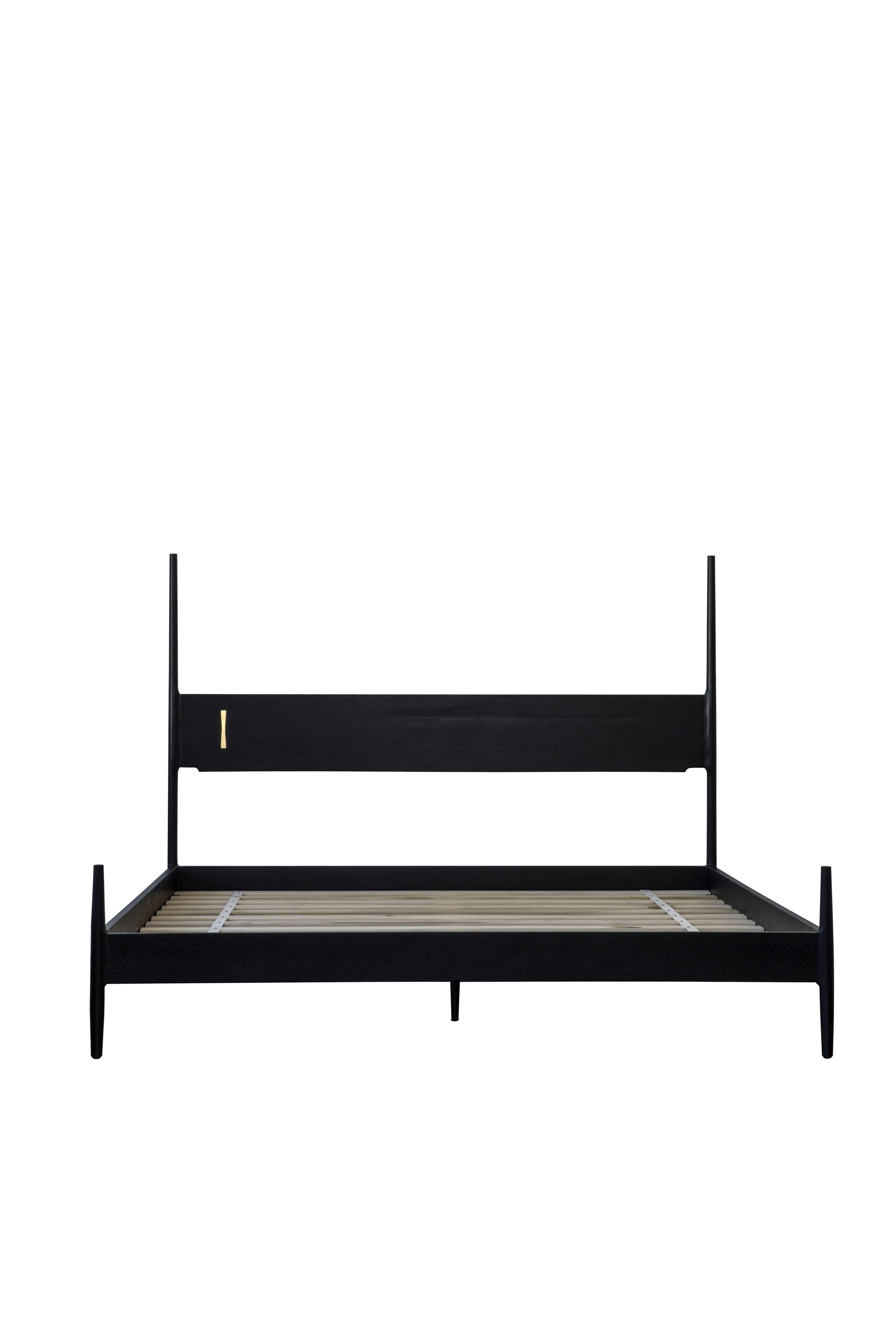 Mid-Century Modern Hand made Ebonized Oak and Brass Dansk Bed by Chris Earl For Sale